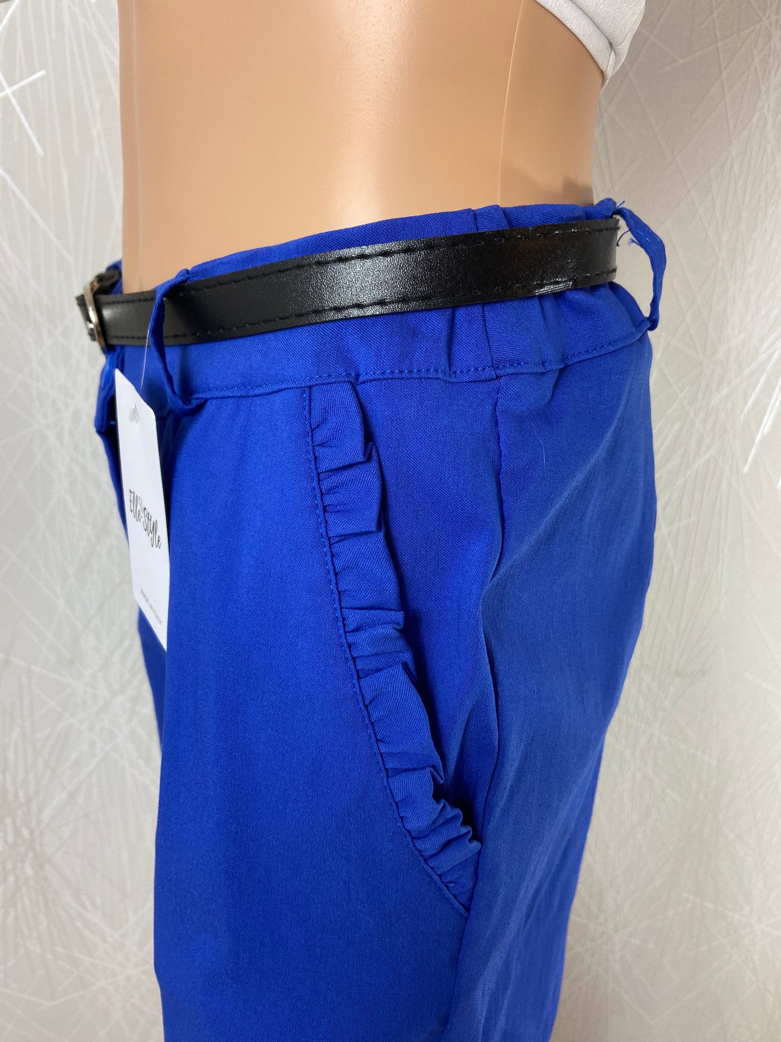 Pantalon habillé bleu taille basse coupe droite Elle Style