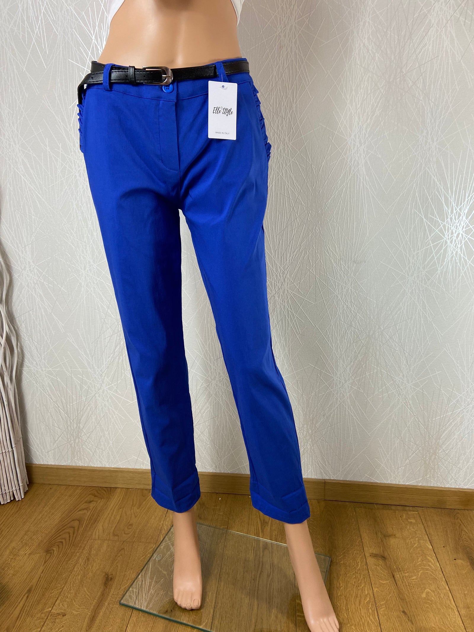 Pantalon habillé bleu taille basse coupe droite Elle Style