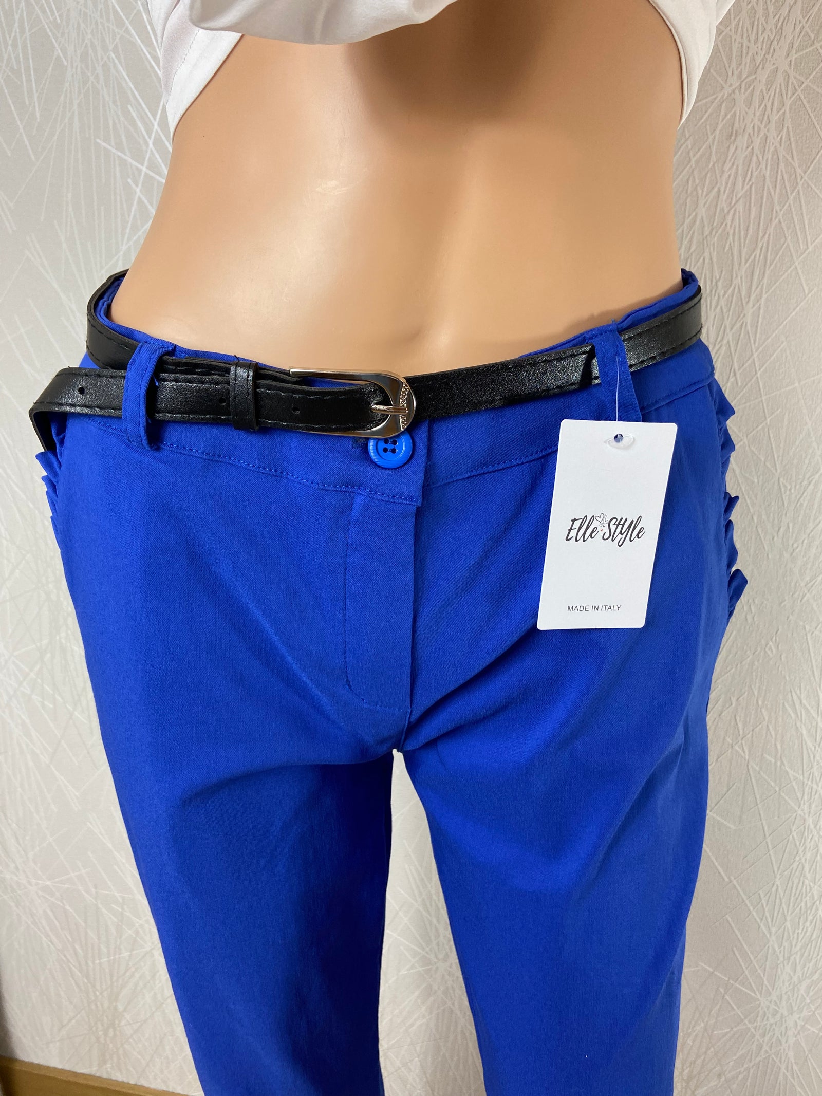 Pantalon habillé bleu taille basse coupe droite Elle Style