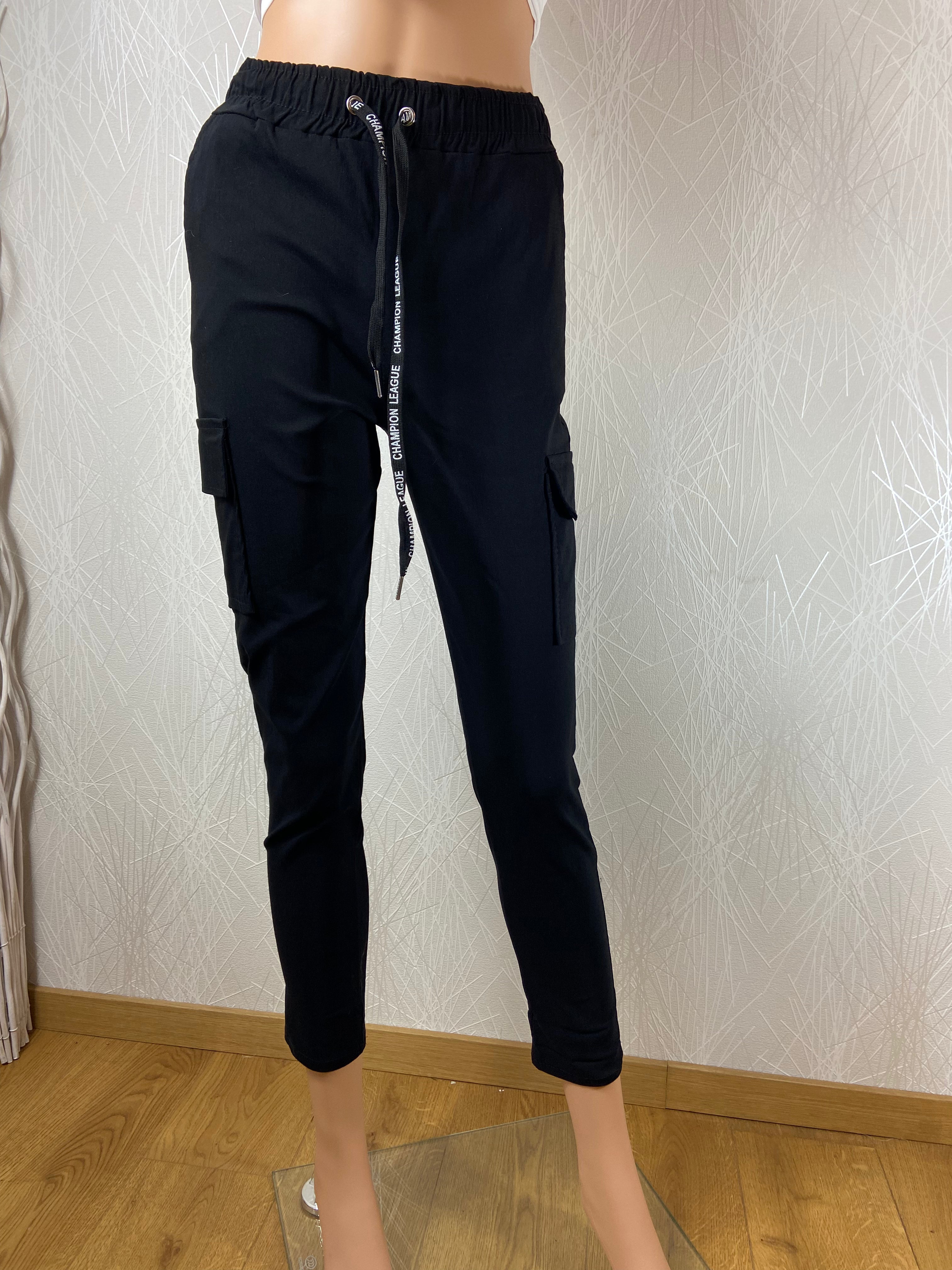 Pantalon noir taille haute coupe slim élastique - Offre-Unique