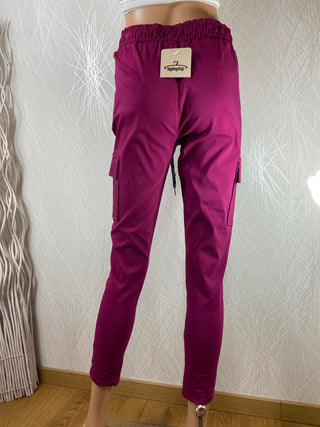Pantalon rose confortable slim taille haute élastique