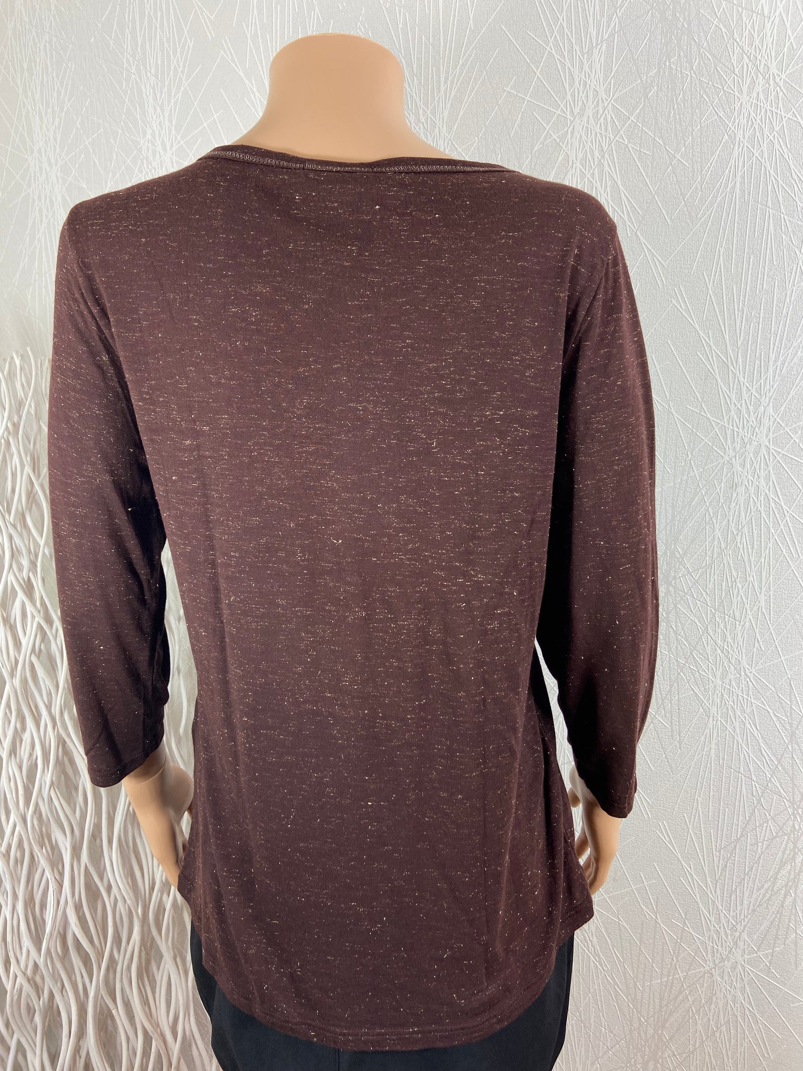 T-shirt léger manches 3/4 marron motif doré Bréal - Offre-Unique