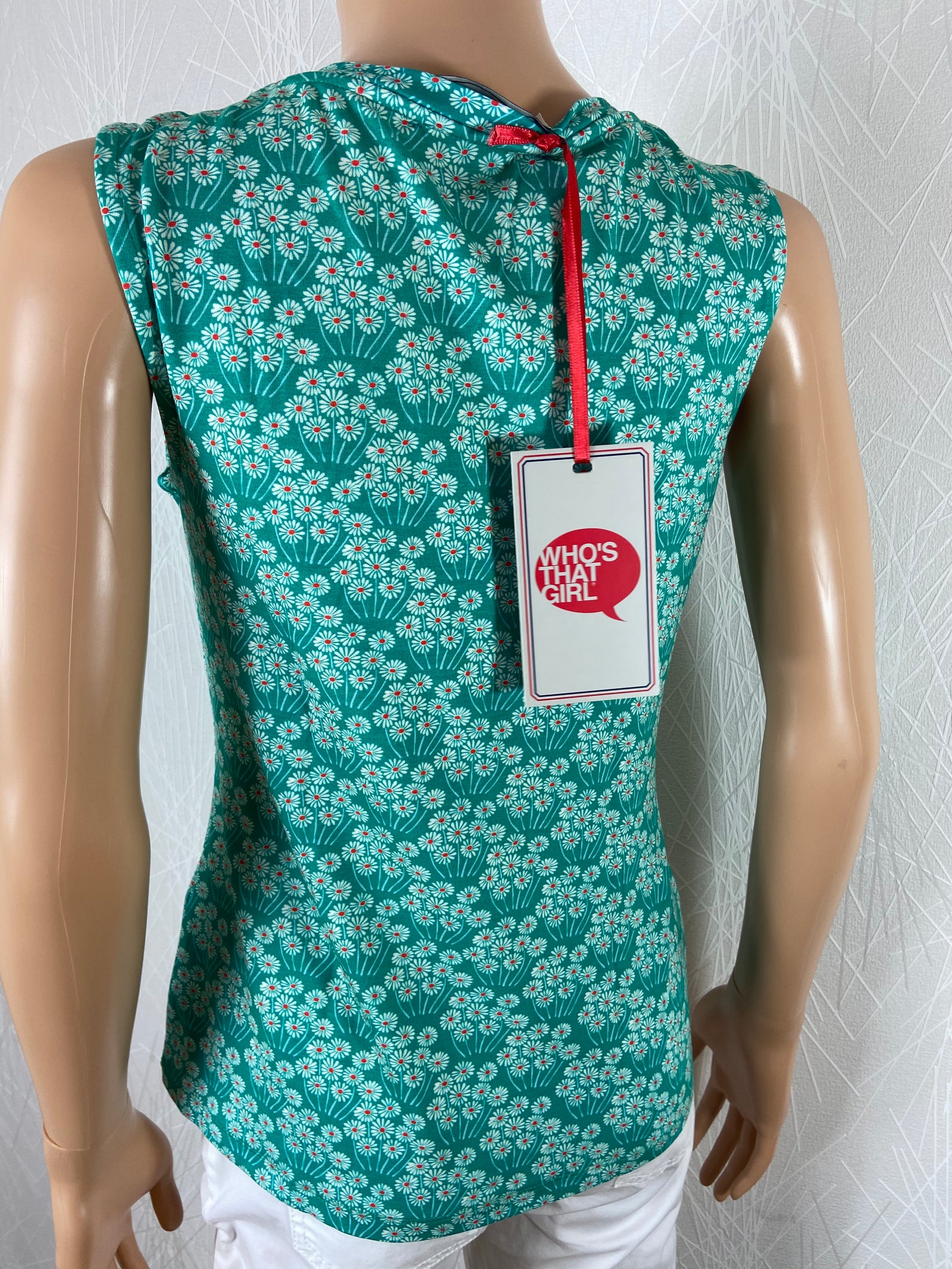 Top sans manches bleu turquoise motif vintage 60's Flower Field Whos That Girl - Offre-Unique