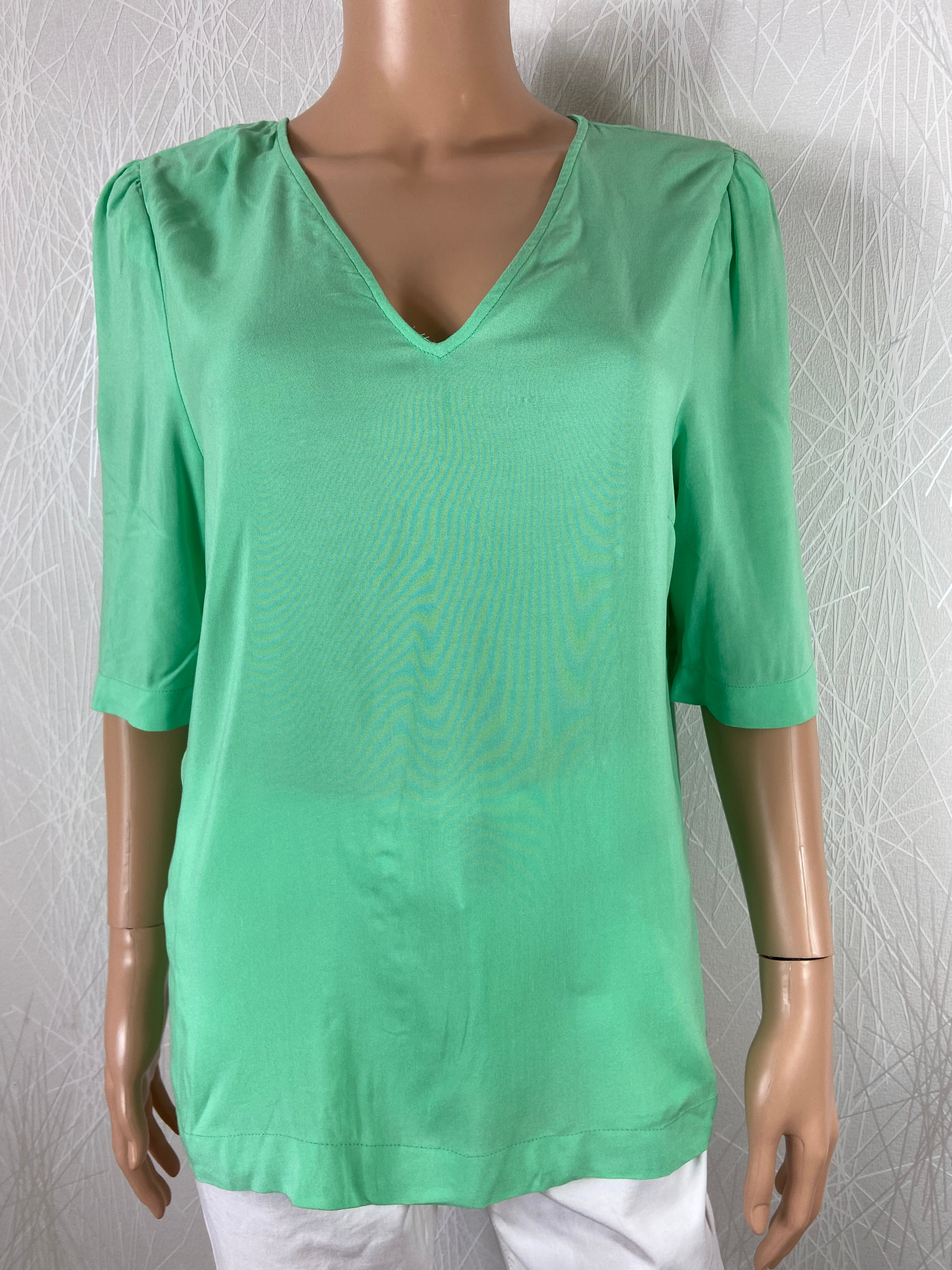 T-shirt femme fluide vert manches courtes tissu soyeux Ecovero B.Young - Offre-Unique