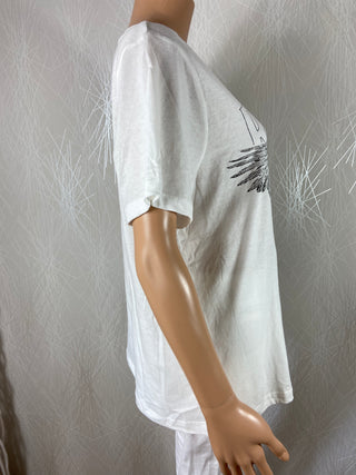 T-shirt femme coton blanc manches courtes aigle Royal Punk Ihkamille Ichi