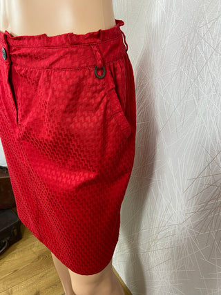 Jupe courte rouge coupe droite tissu imprimé géométrique Mado et les autres