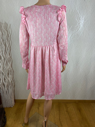 Robe doublée rose manches longues volants Suzzy & Milly