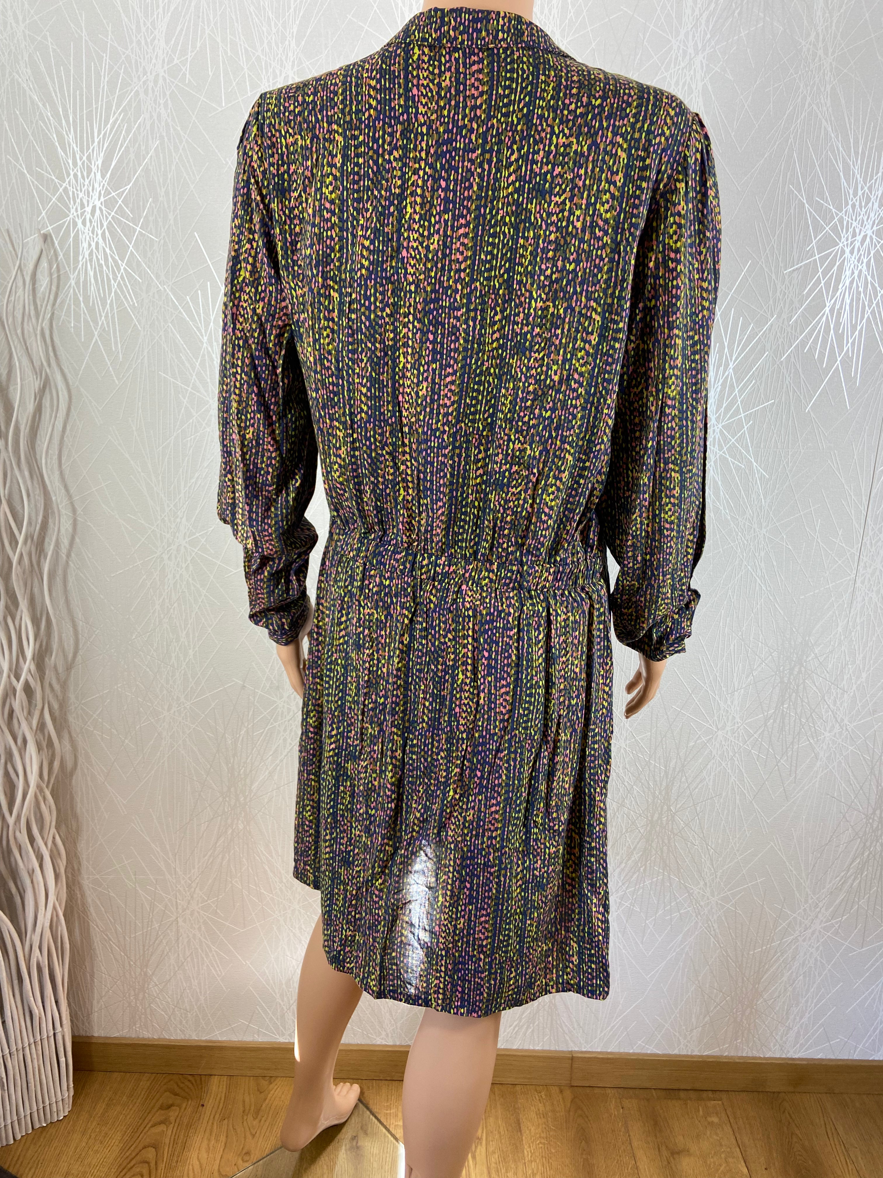 Robe fluide multicolore style vintage manches longues WoW To Go - Offre-Unique