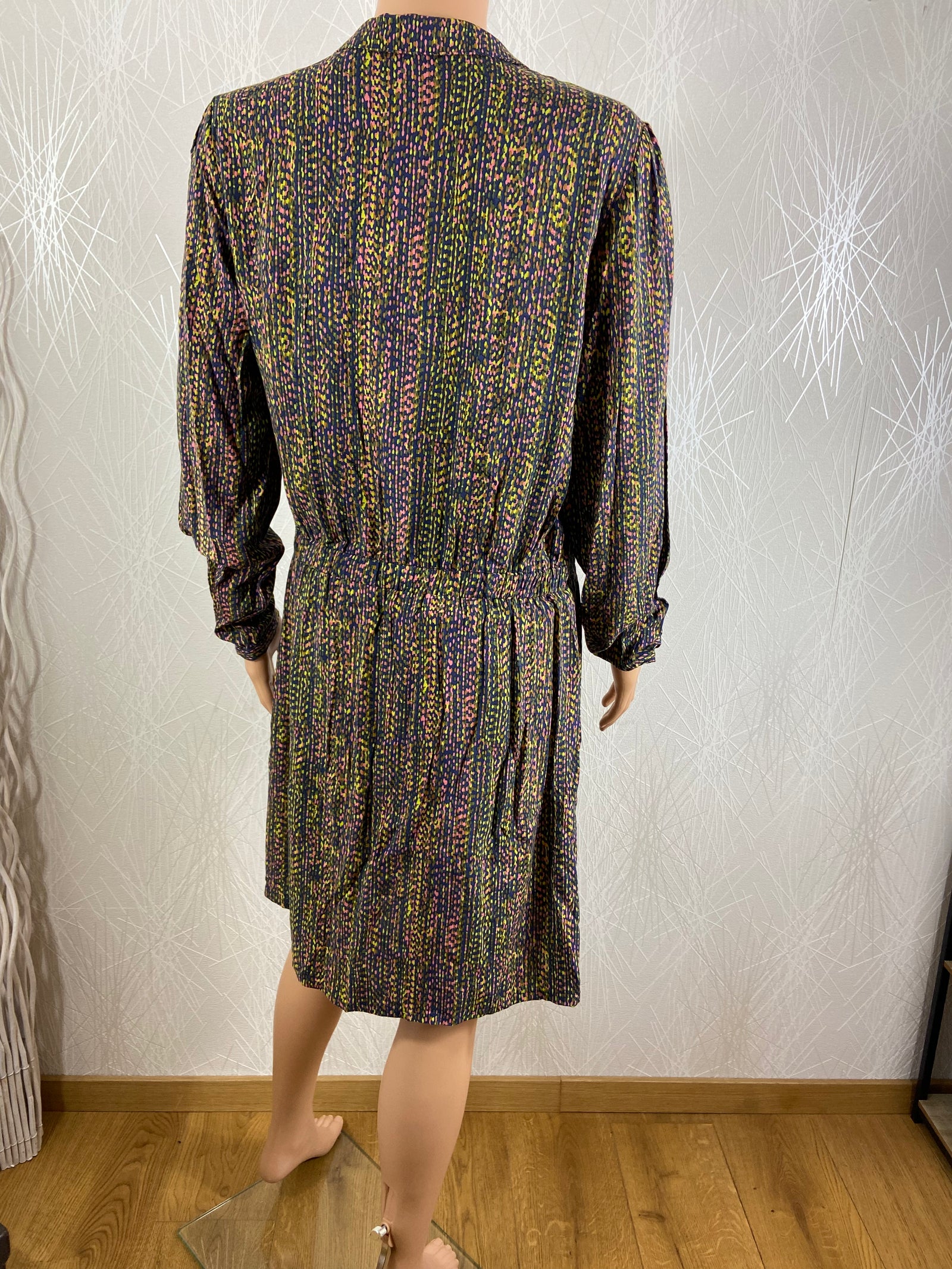 Robe fluide multicolore style vintage manches longues WoW To Go - Offre-Unique