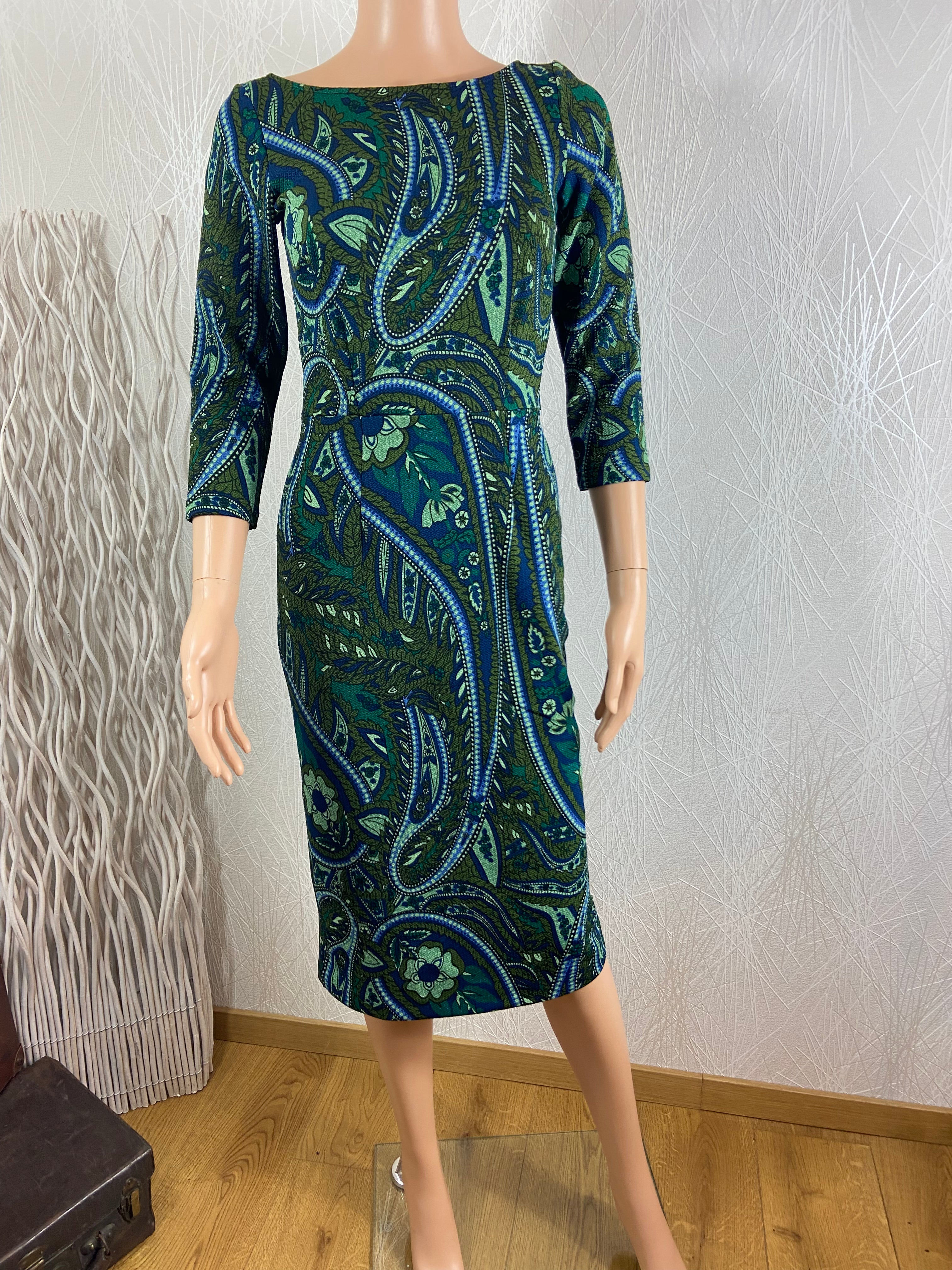 Robe verte midi vintage 70's Gwenn Dress Teardrop Olive Green de King Louie - Offre-Unique