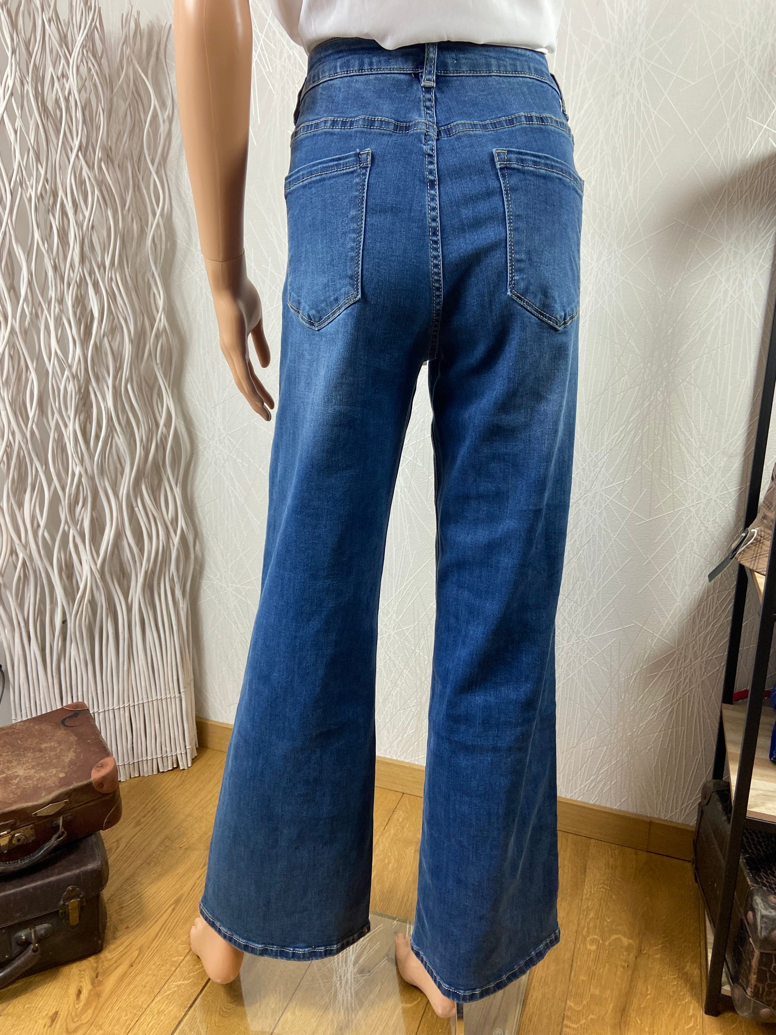 Jeans Vintage Évasé Flare Taille Haute Vintage Effet Usé Stretch Nina Carter