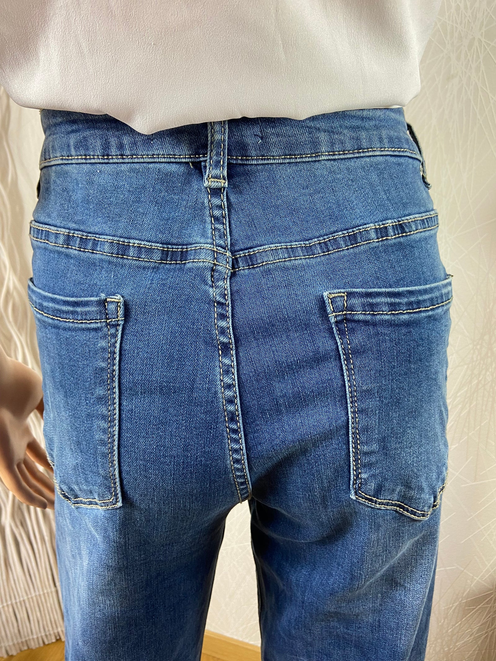 Jeans Vintage Évasé Flare Taille Haute Vintage Effet Usé Stretch Nina Carter