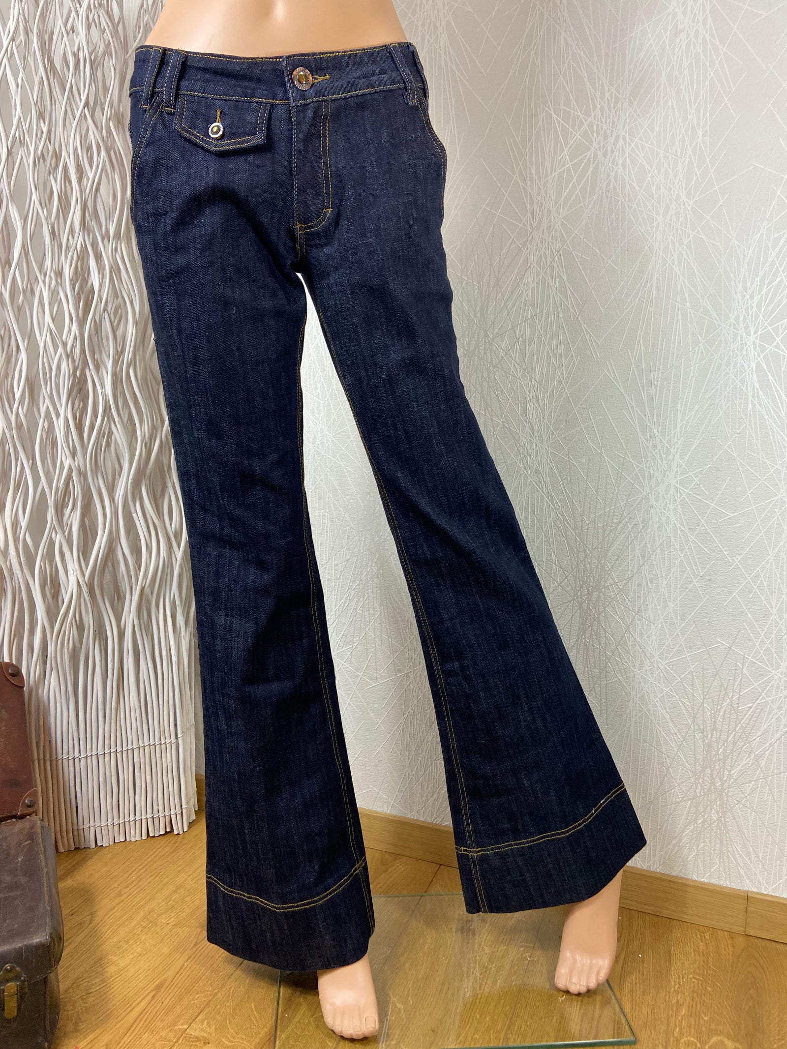 Jeans denim brut stretch taille basse jambes larges Celina