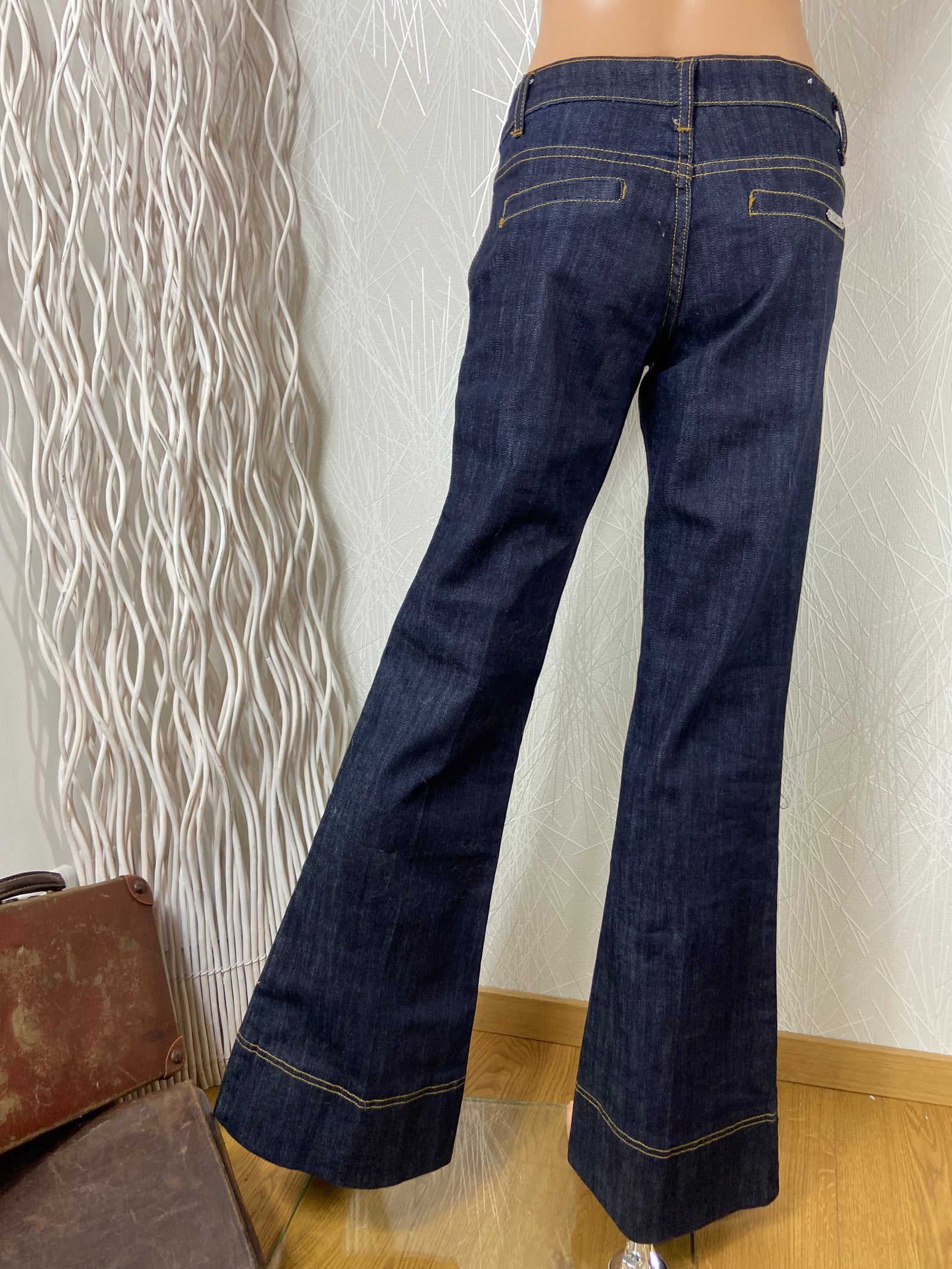 Jeans denim brut stretch taille basse jambes larges Celina