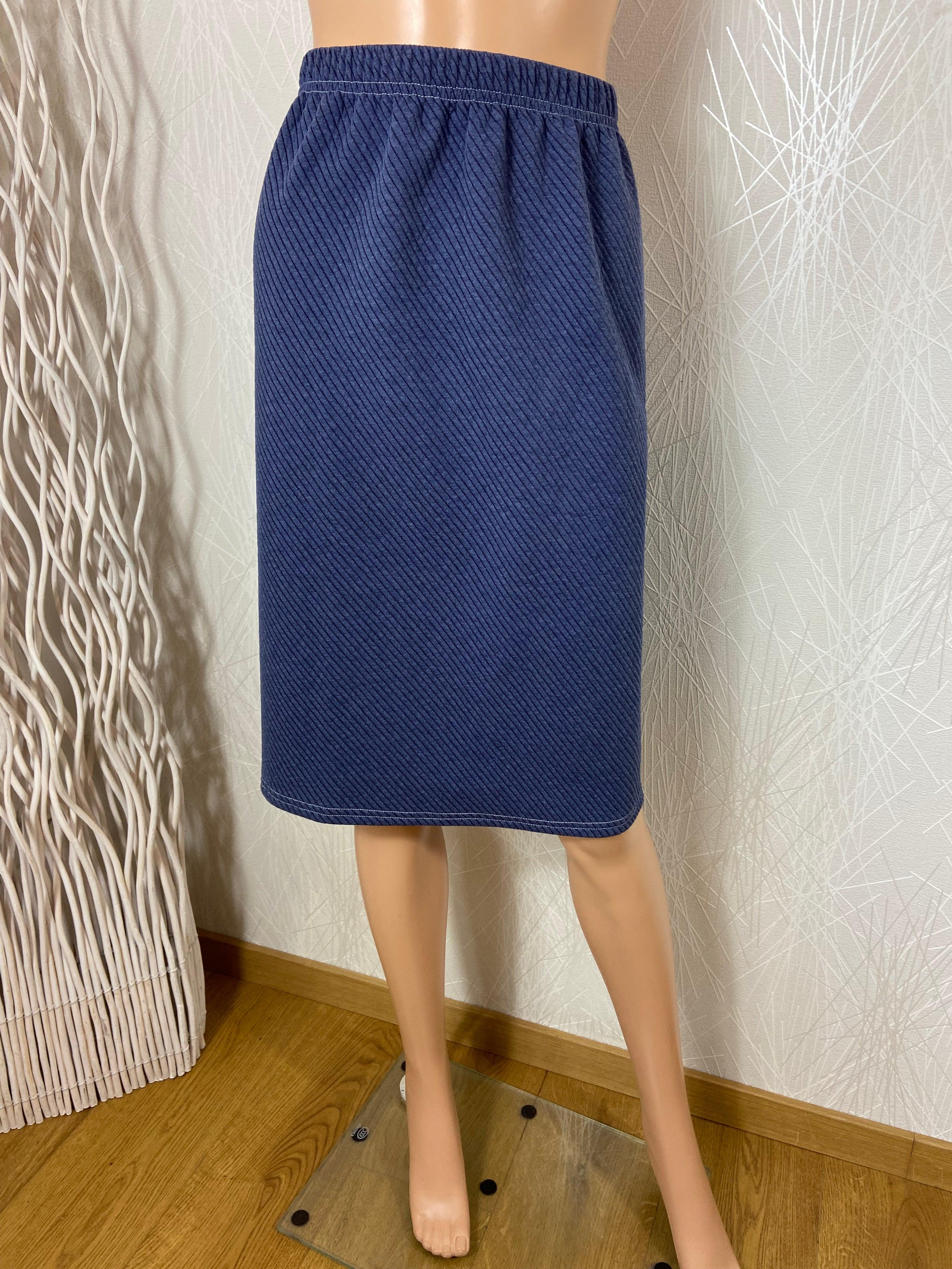 Jupe coton bleu taille haute élastique grande taille Edmond Boublil - Offre-Unique