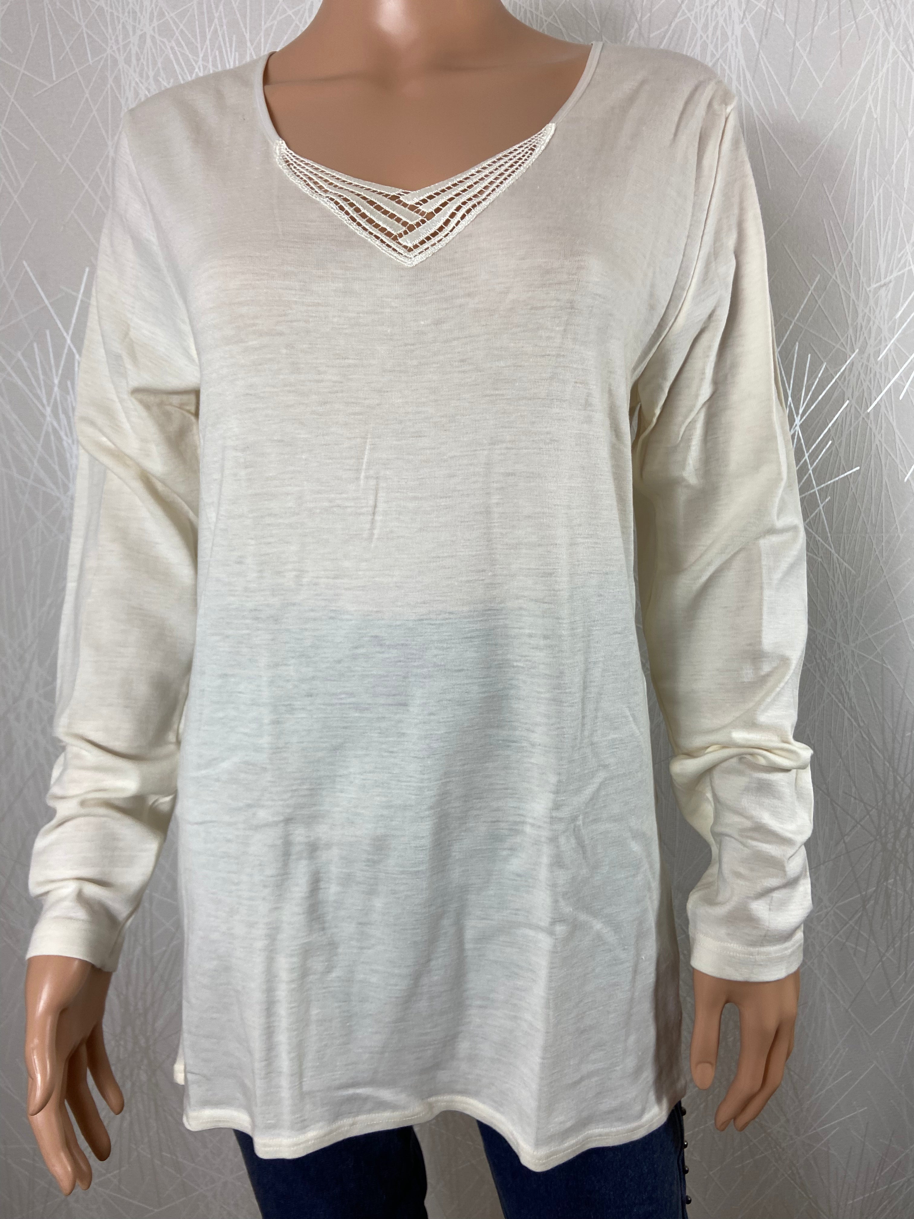 Maillot de corps femme chaud avec laine manches longues dentelle Armor Lux - Offre-Unique