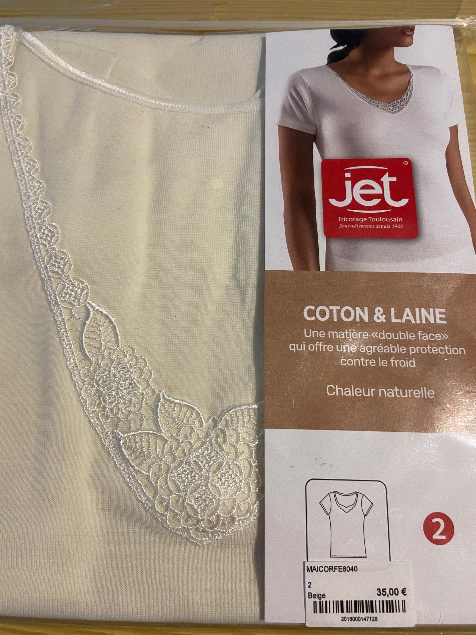 Maillot de corps femme chaud avec laine manches courtes dentelle Tricotage Toulousain - Offre-Unique