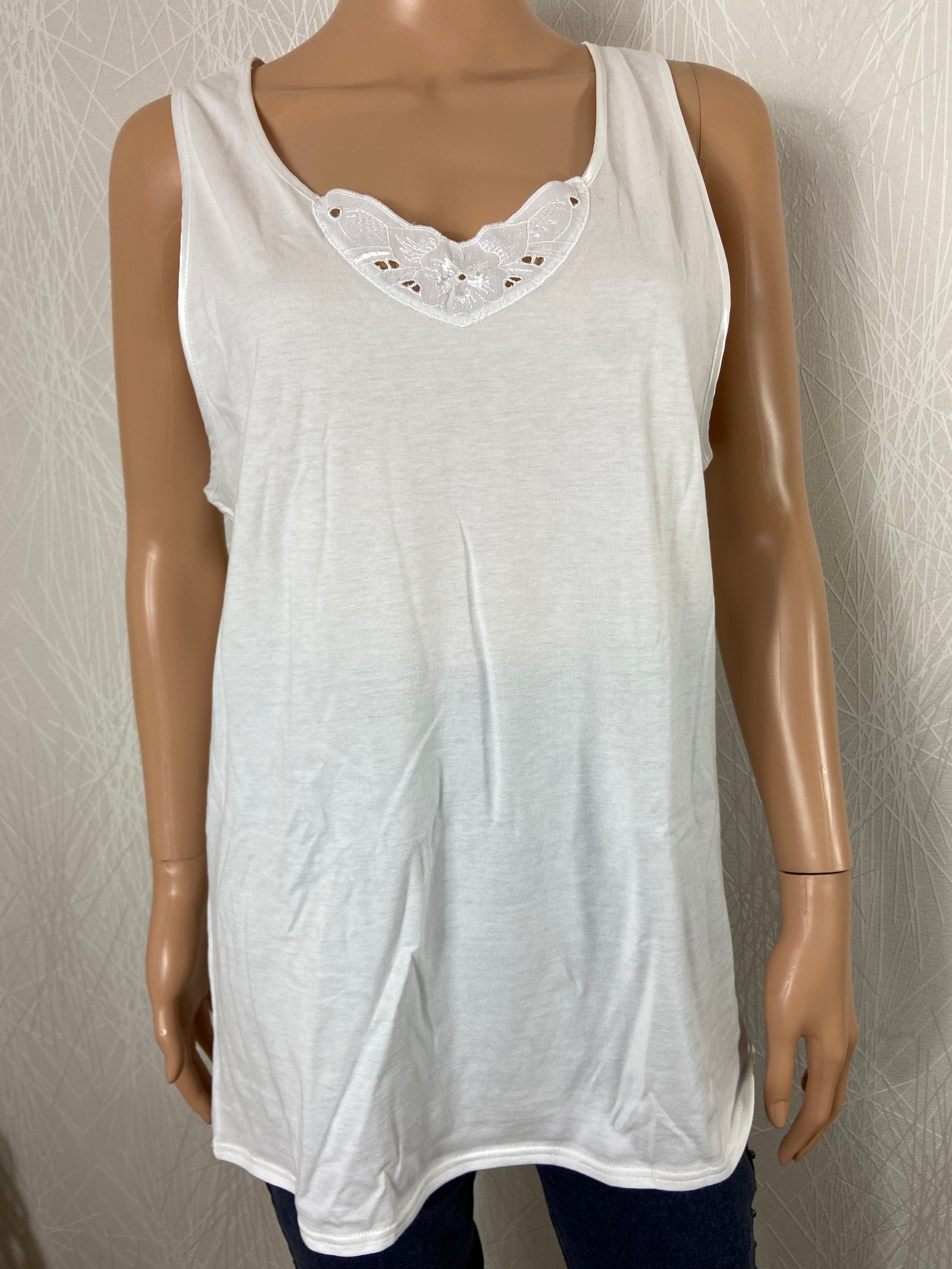 Maillot de corps femme dentelle coton blanc Armor Lux - Offre-Unique