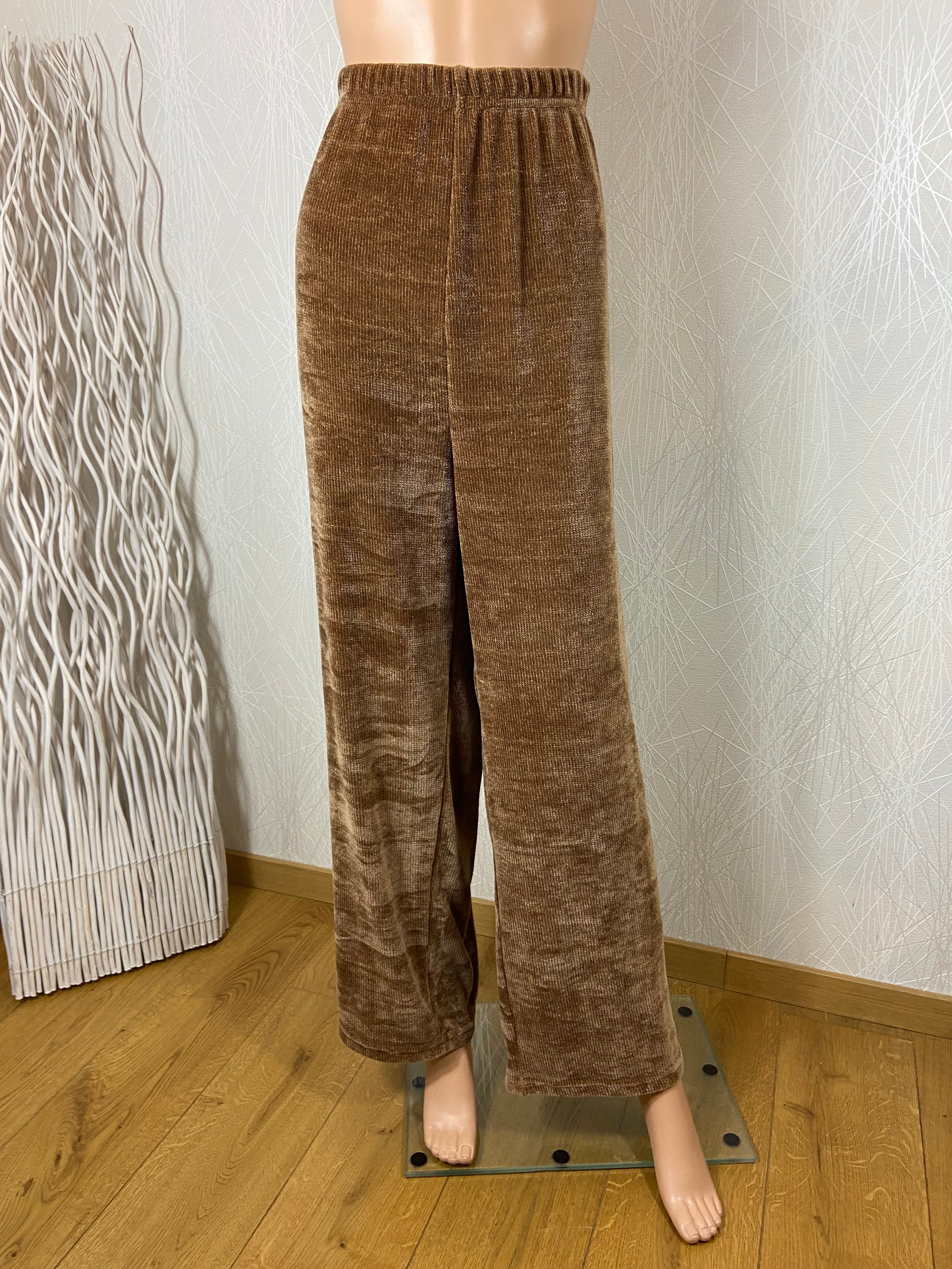 Pantalon marron velours côtelé fluide grande taille Edmond Boublil