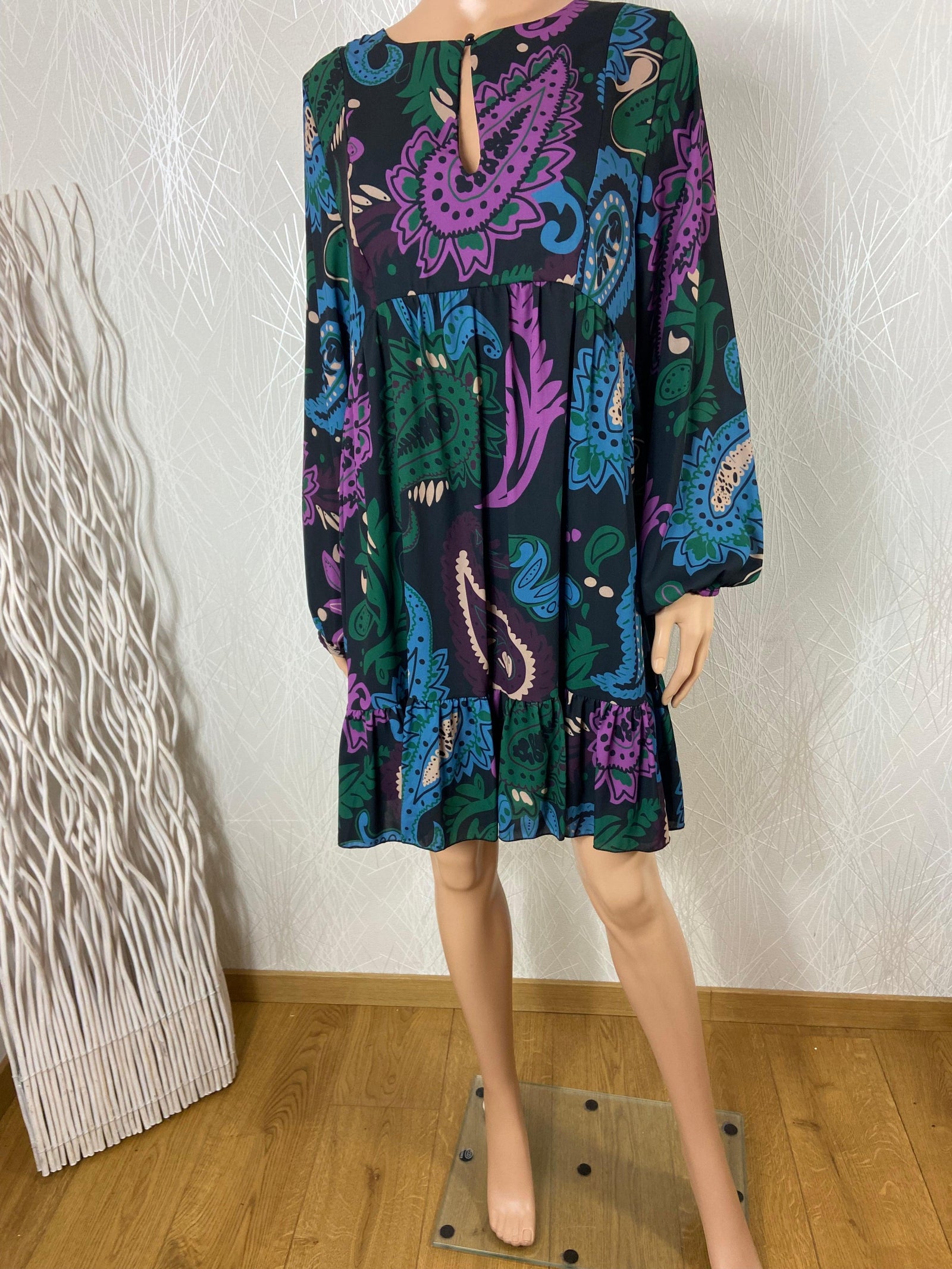 Robe multicolore ample manches longues col rond goutte d'eau Dona Lisa - Offre-Unique