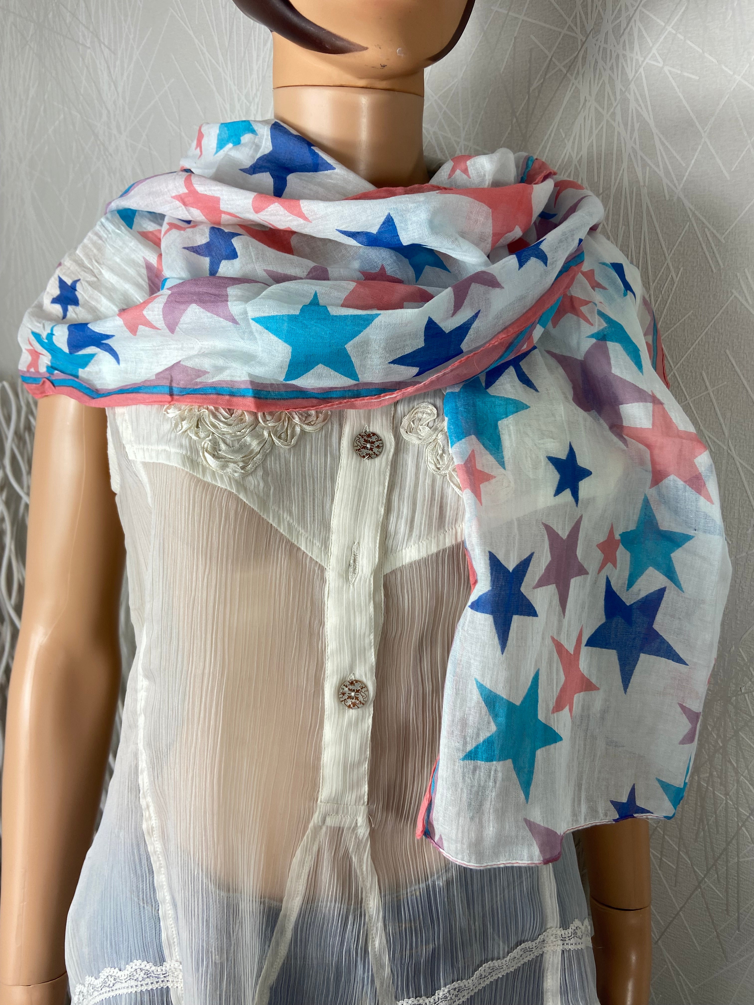 foulard blanc etoile multicolore