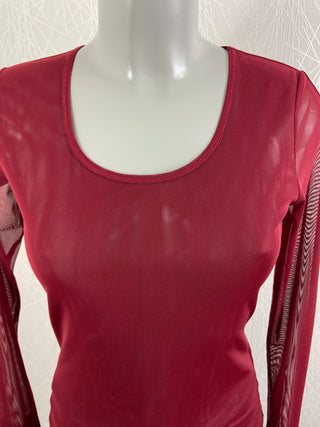 T-shirt rouge transparent manches longues Eva Kayan