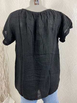 T-shirt noir léger manches courtes Adilynn - Taille Unique