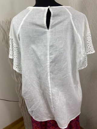 T-shirt manches courtes blanc broderie Ky Création