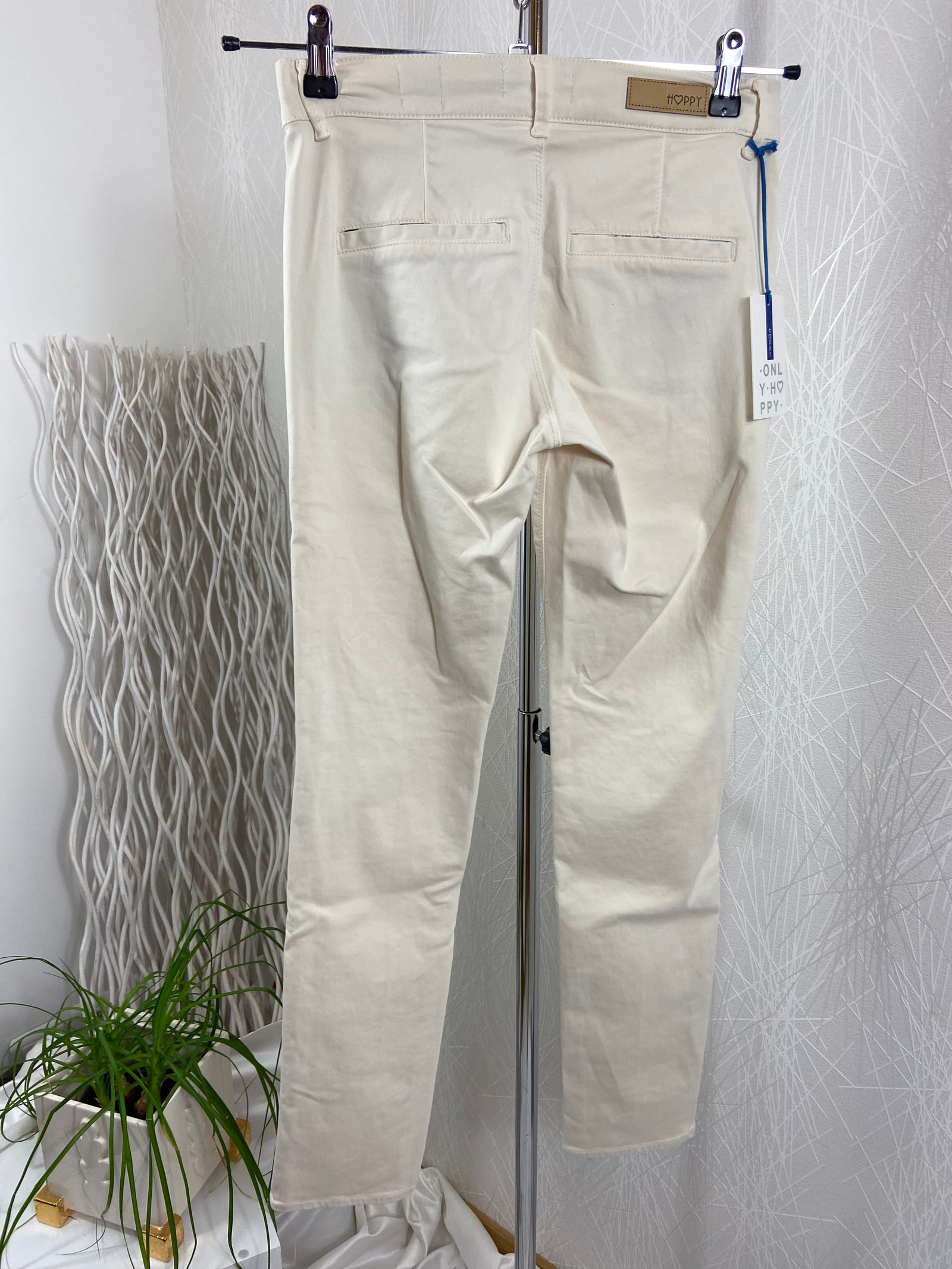 Pantalon coton slim blanc ivoire Happy