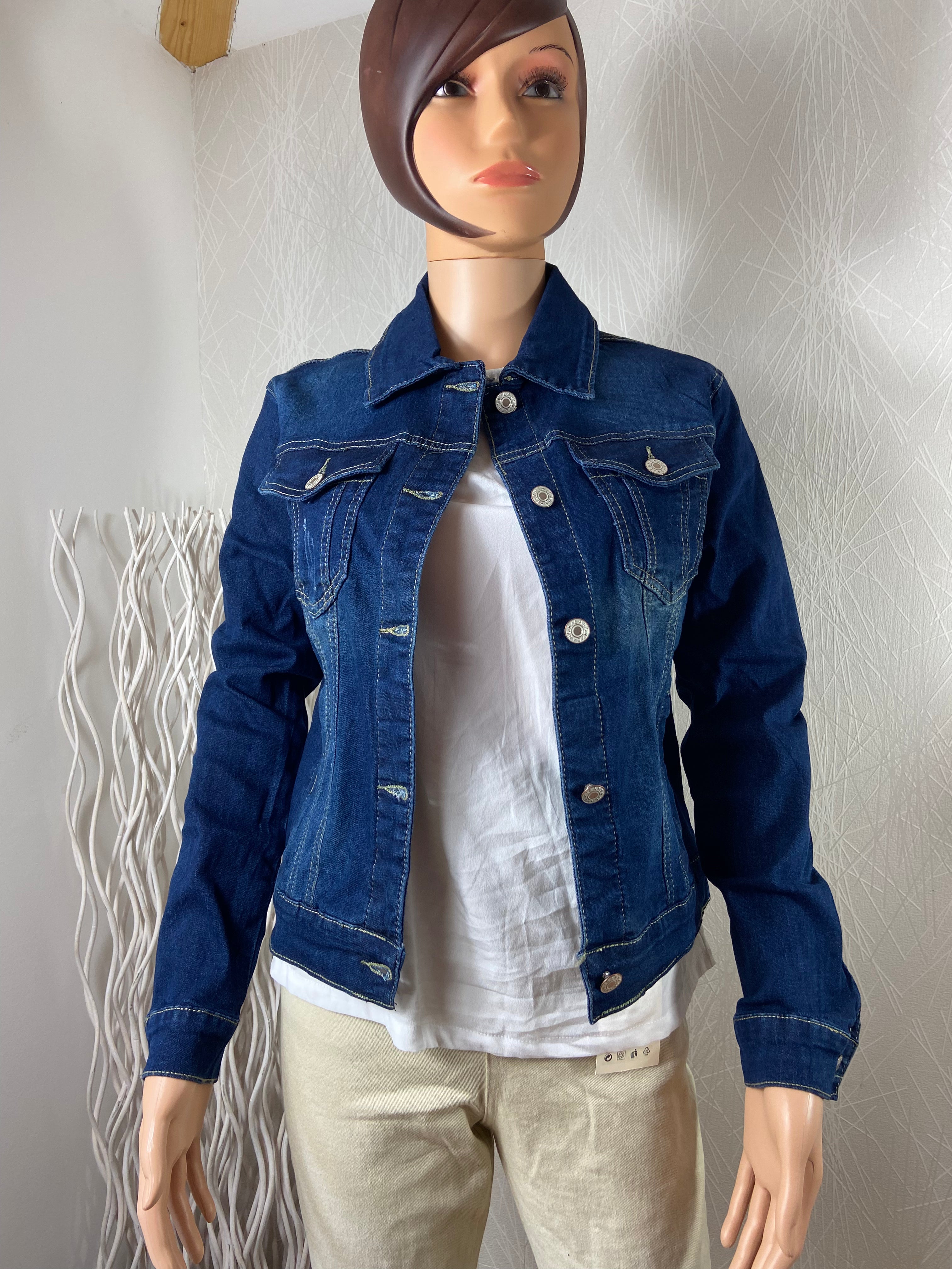 Veste jeans boutonnée tissu denim bleu coupe droite Miss & Queen - Offre-Unique