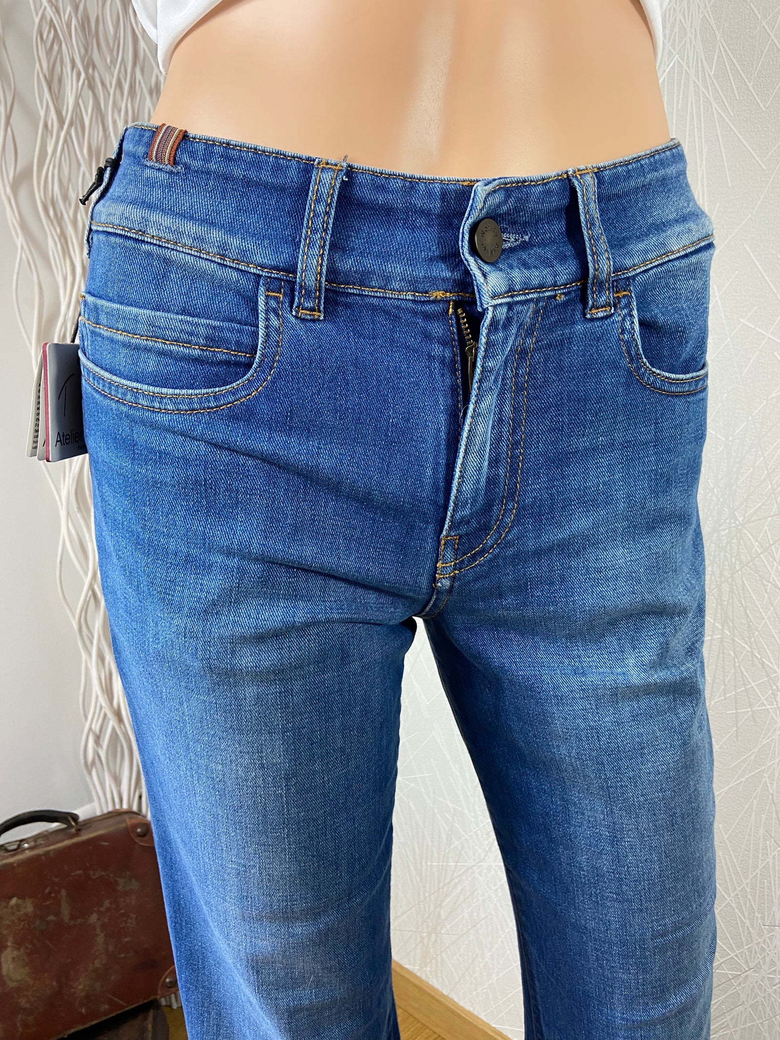 Jeans denim coupe flare taille haute modèle Dahlia bicolore Medium Blue Notify Jeans