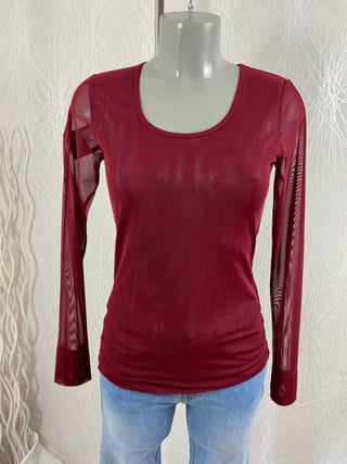 T-shirt rouge transparent manches longues Eva Kayan