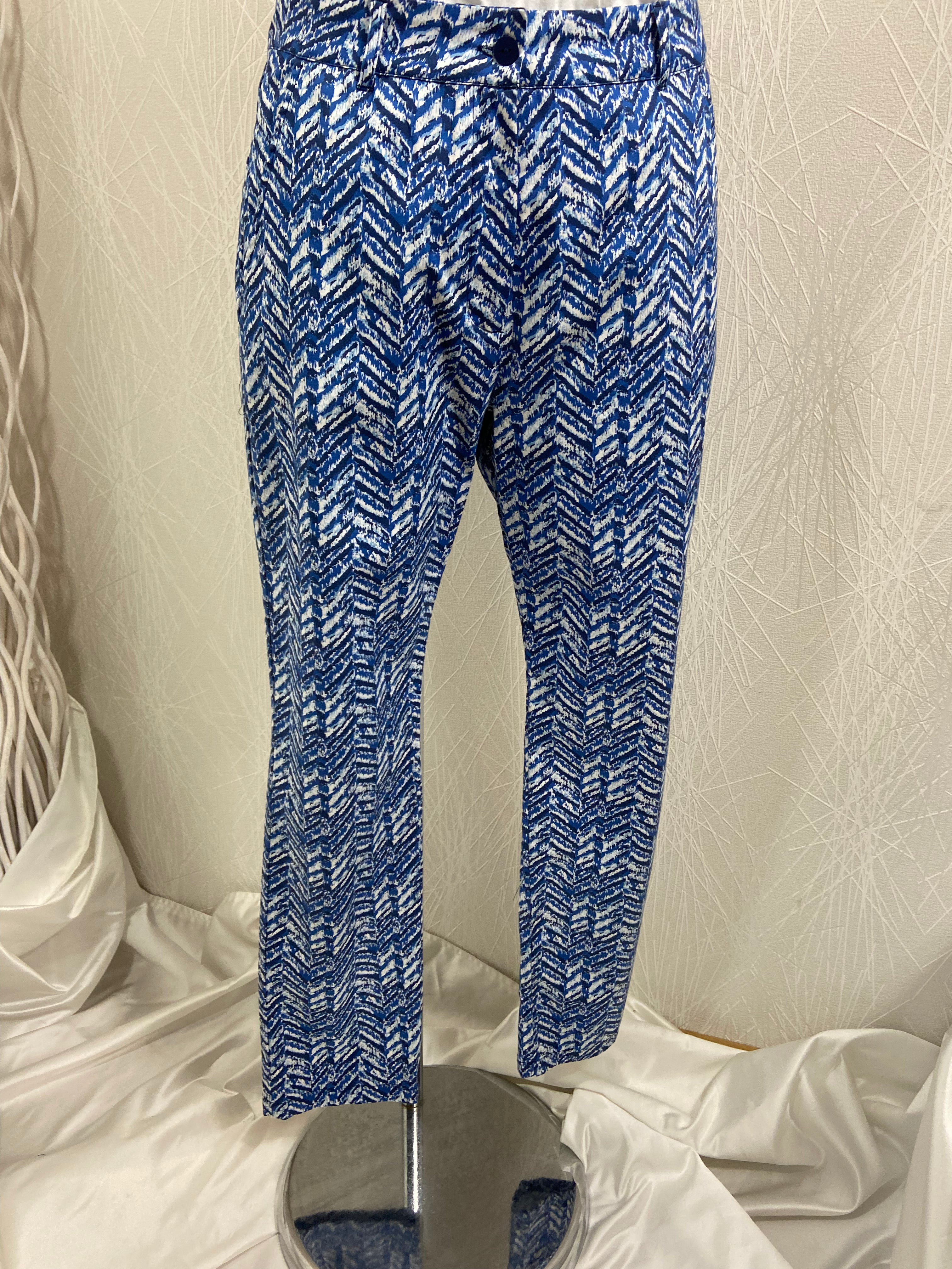 Pantalon léger droit bleu blanc chevron An’ge