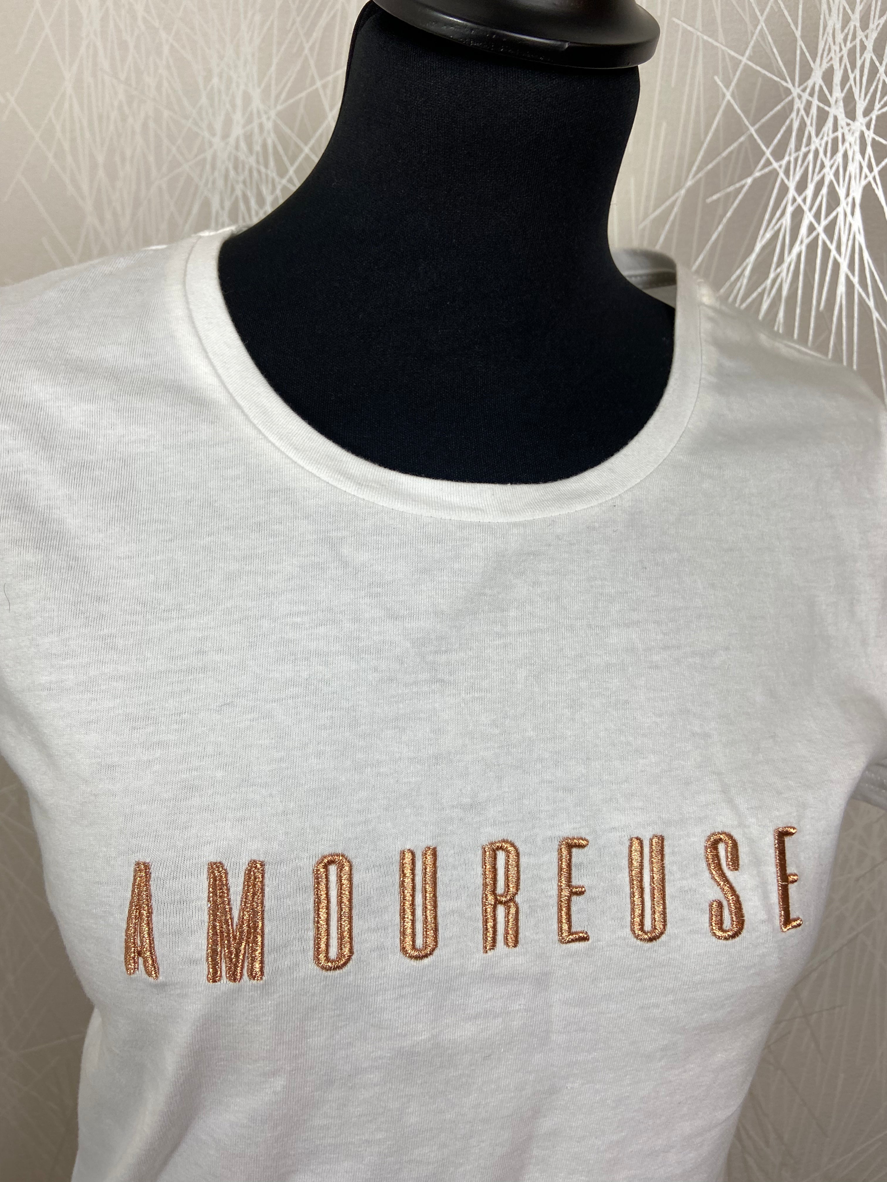 T-shirt blanc brodé Amoureuse Daphnea - Offre-Unique