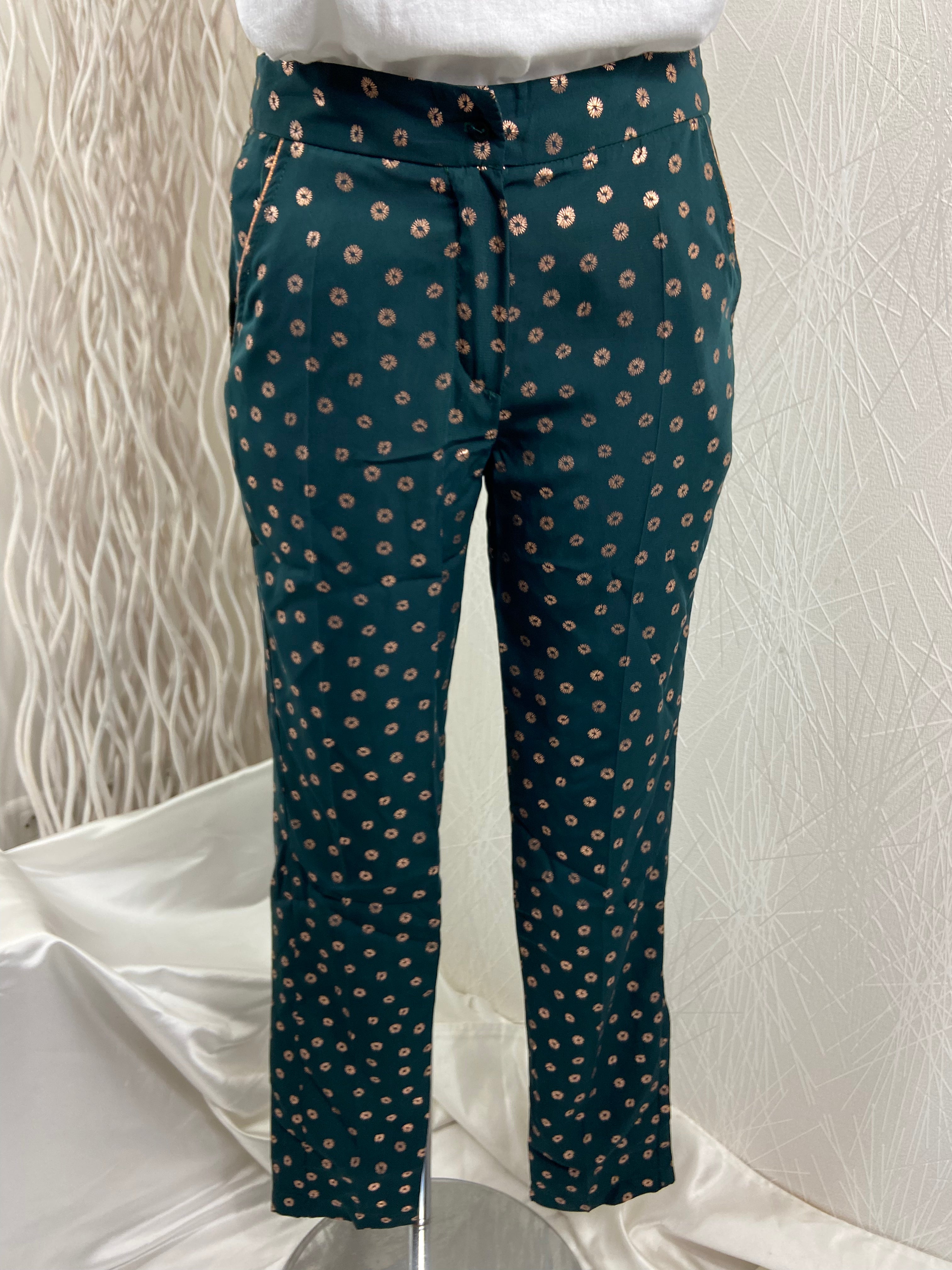 Pantalon léger fluide vert et or coupe droite Sweed Paris - Offre-Unique