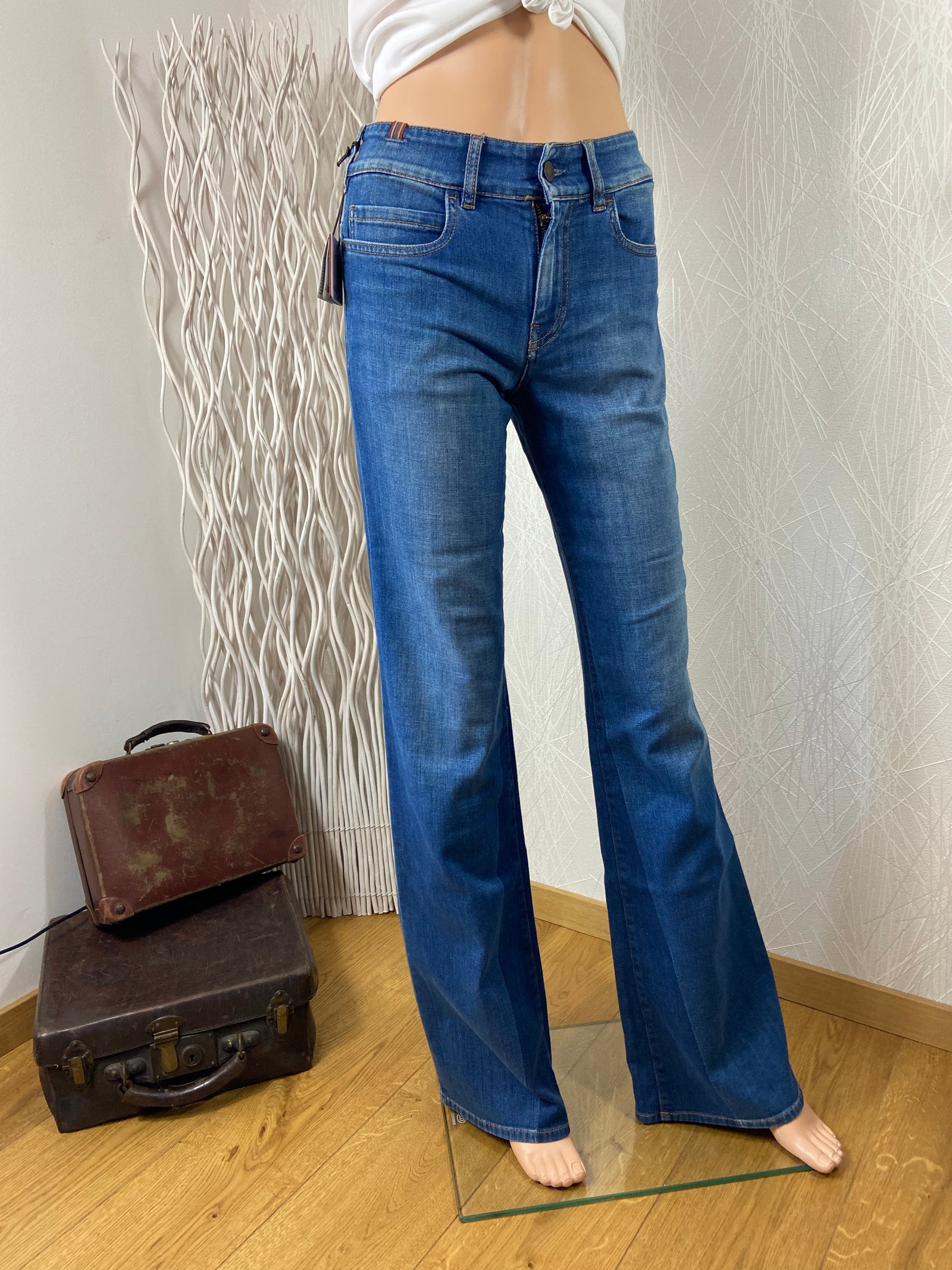 Jeans denim coupe flare taille haute modèle Dahlia bicolore Medium Blue Notify Jeans