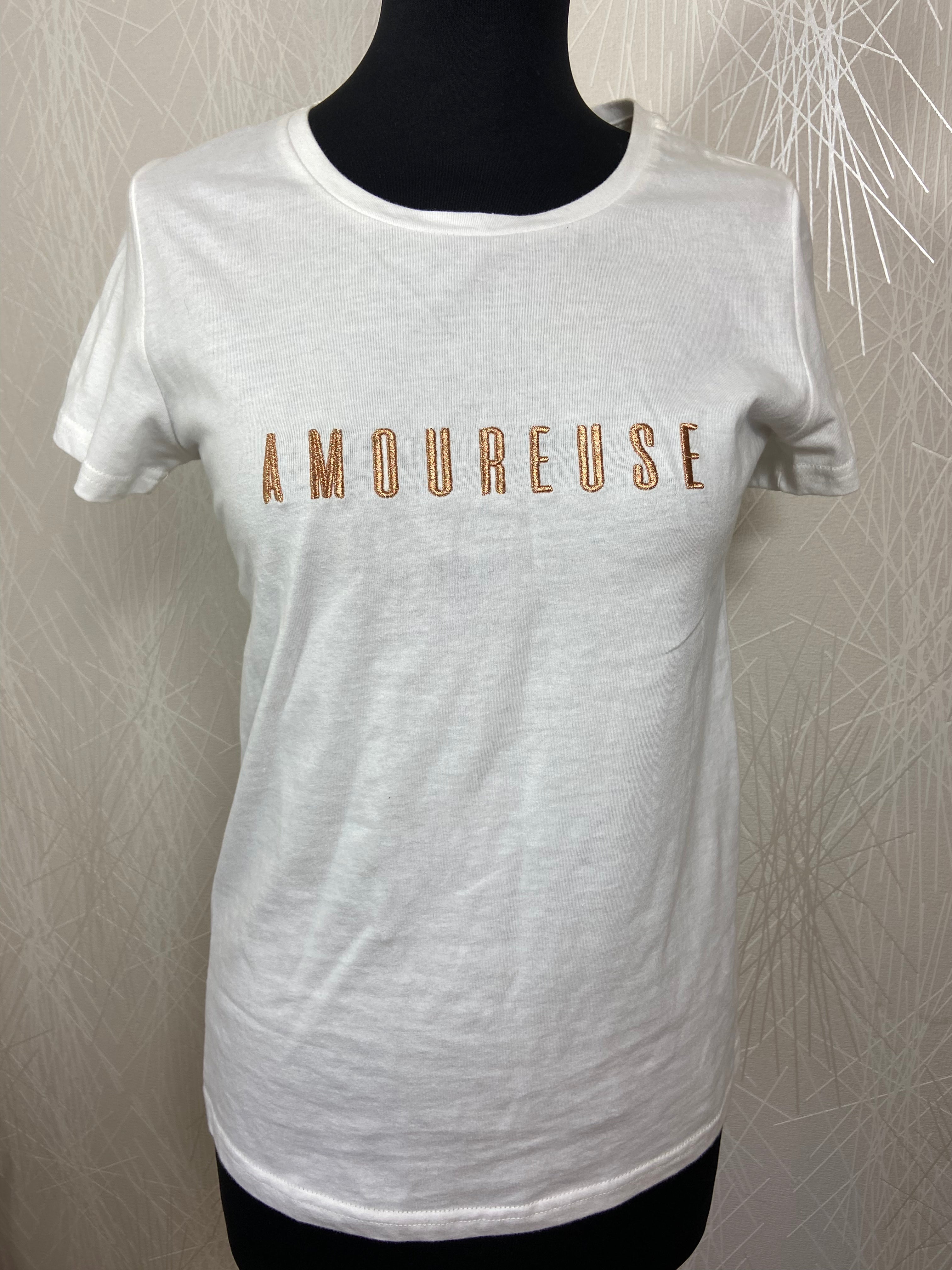 T-shirt blanc brodé Amoureuse Daphnea - Offre-Unique