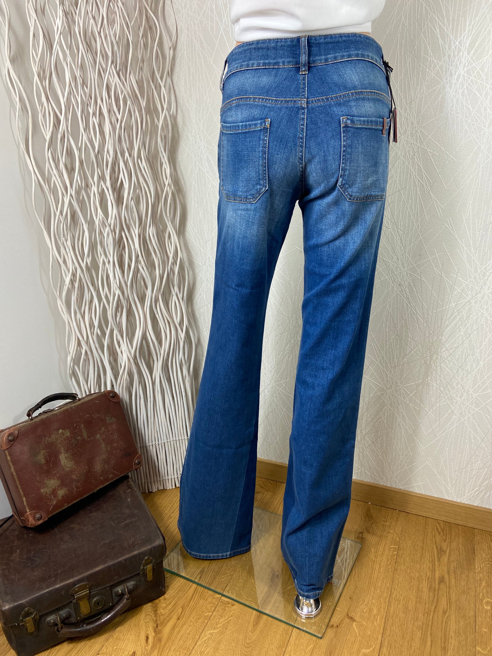 Jeans denim coupe flare taille haute modèle Dahlia bicolore Medium Blue Notify Jeans