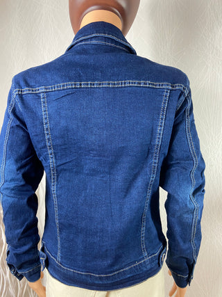 Veste jeans boutonnée tissu denim bleu coupe droite Miss & Queen