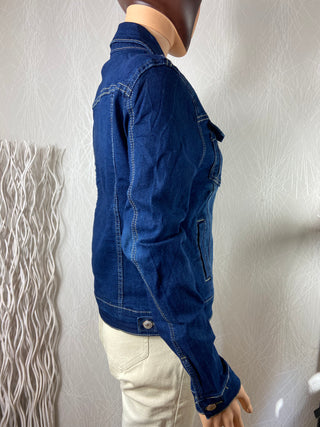 Veste jeans boutonnée tissu denim bleu coupe droite Miss & Queen