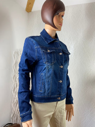 Veste jeans boutonnée tissu denim bleu coupe droite Miss & Queen