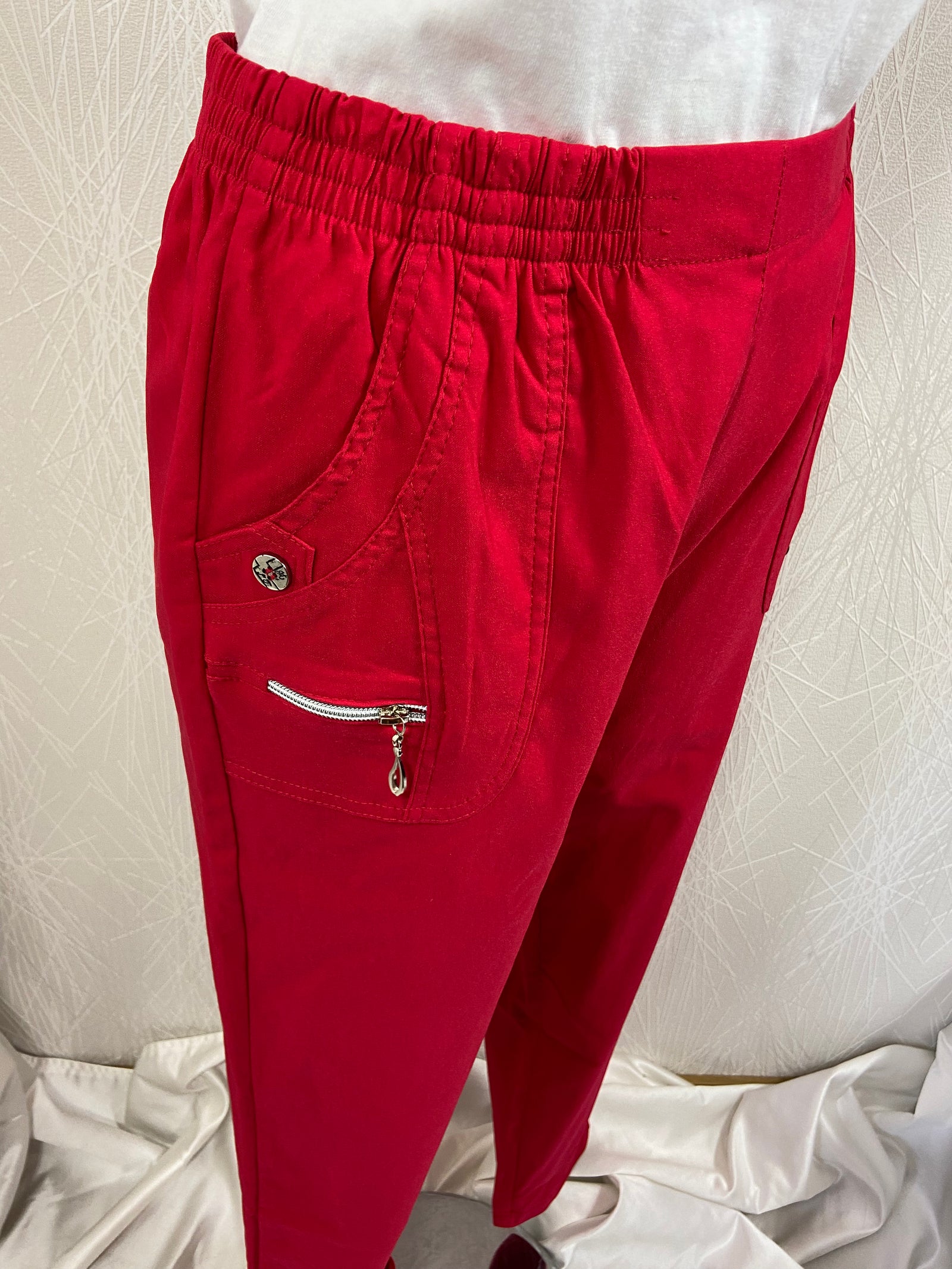 Pantalon léger rouge taille élastique Jst For My - Offre-Unique