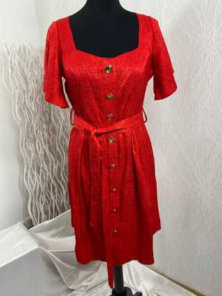 Robe midi manches courtes rouge Opullence