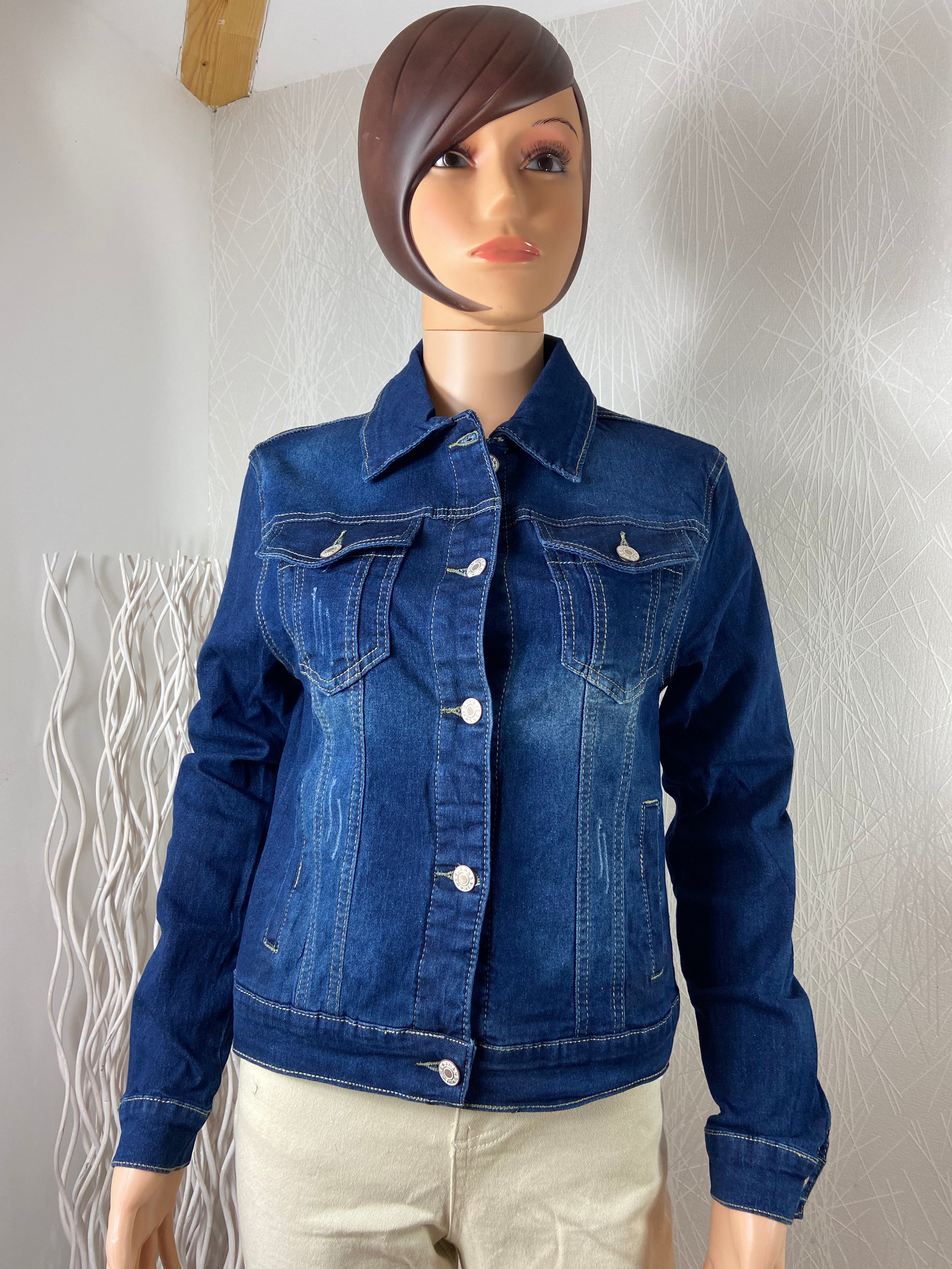 Veste jeans boutonnée tissu denim bleu coupe droite Miss & Queen - Offre-Unique