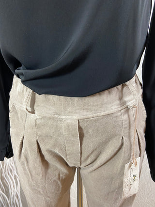 Pantalon en velours taille élastique pour femme Crème Bohème