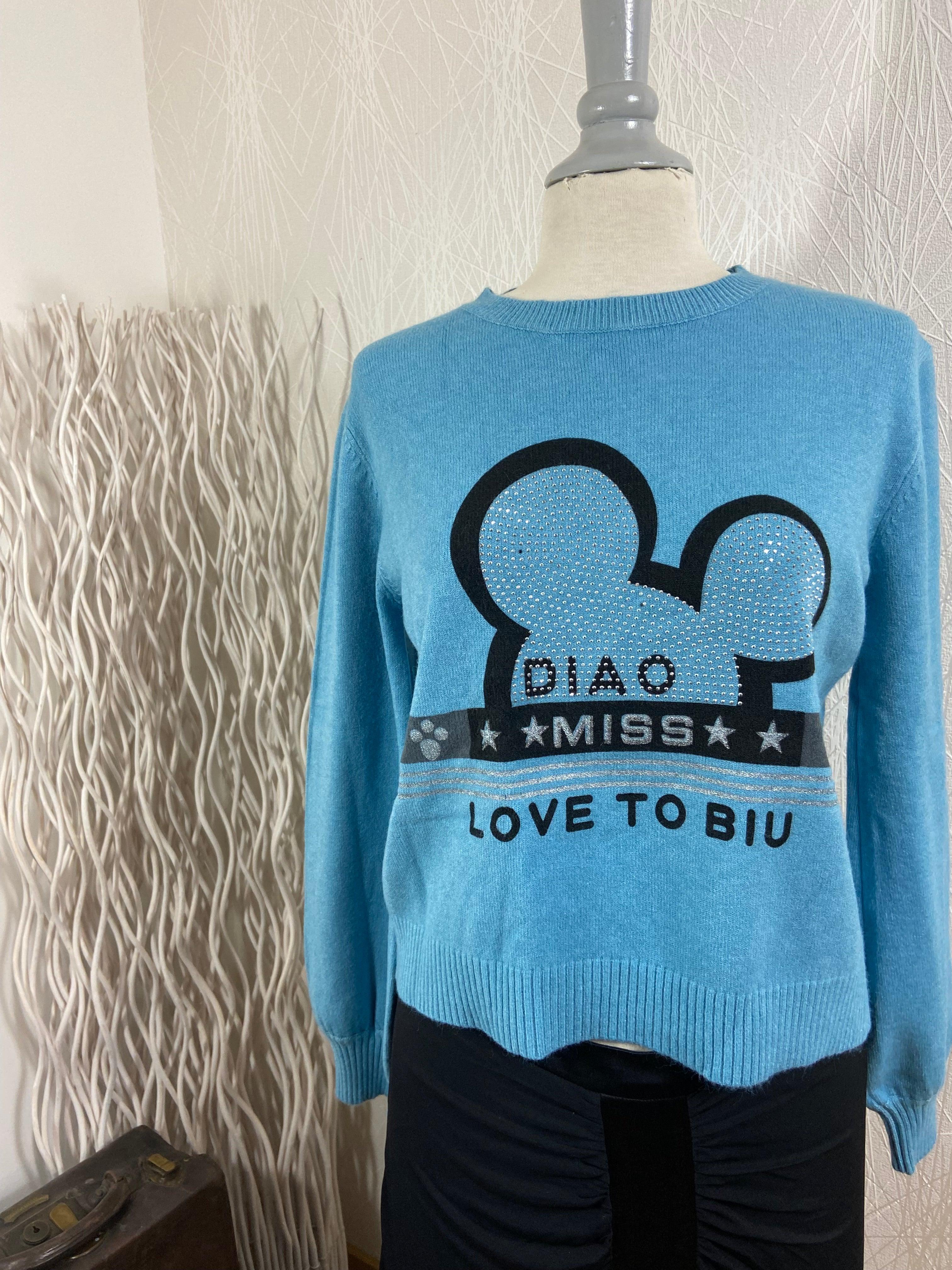 Pullover imprimé bleu strass de la marque Elena Z - Offre-Unique