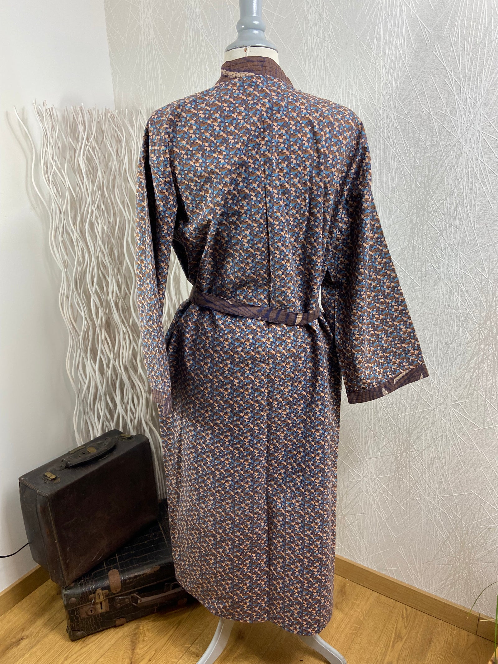 Kimono imprimé ultra féminin confortable modèle Classique Pipa Cobalt La Fiancée du Mekong - Taille unique