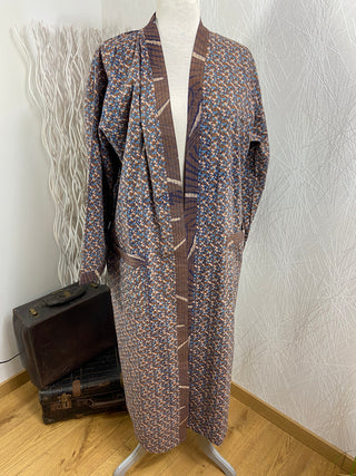 Kimono imprimé ultra féminin confortable modèle Classique Pipa Cobalt La Fiancée du Mekong - Taille unique