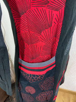 Robe rouge et noire 100 % coton manches longues avec poches Aller simplement