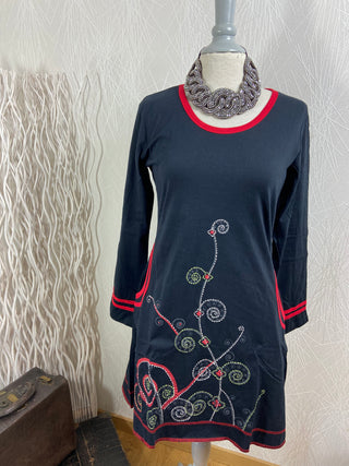 Robe noire à motifs style hippie 100 % coton manches longues poches Aller simplement